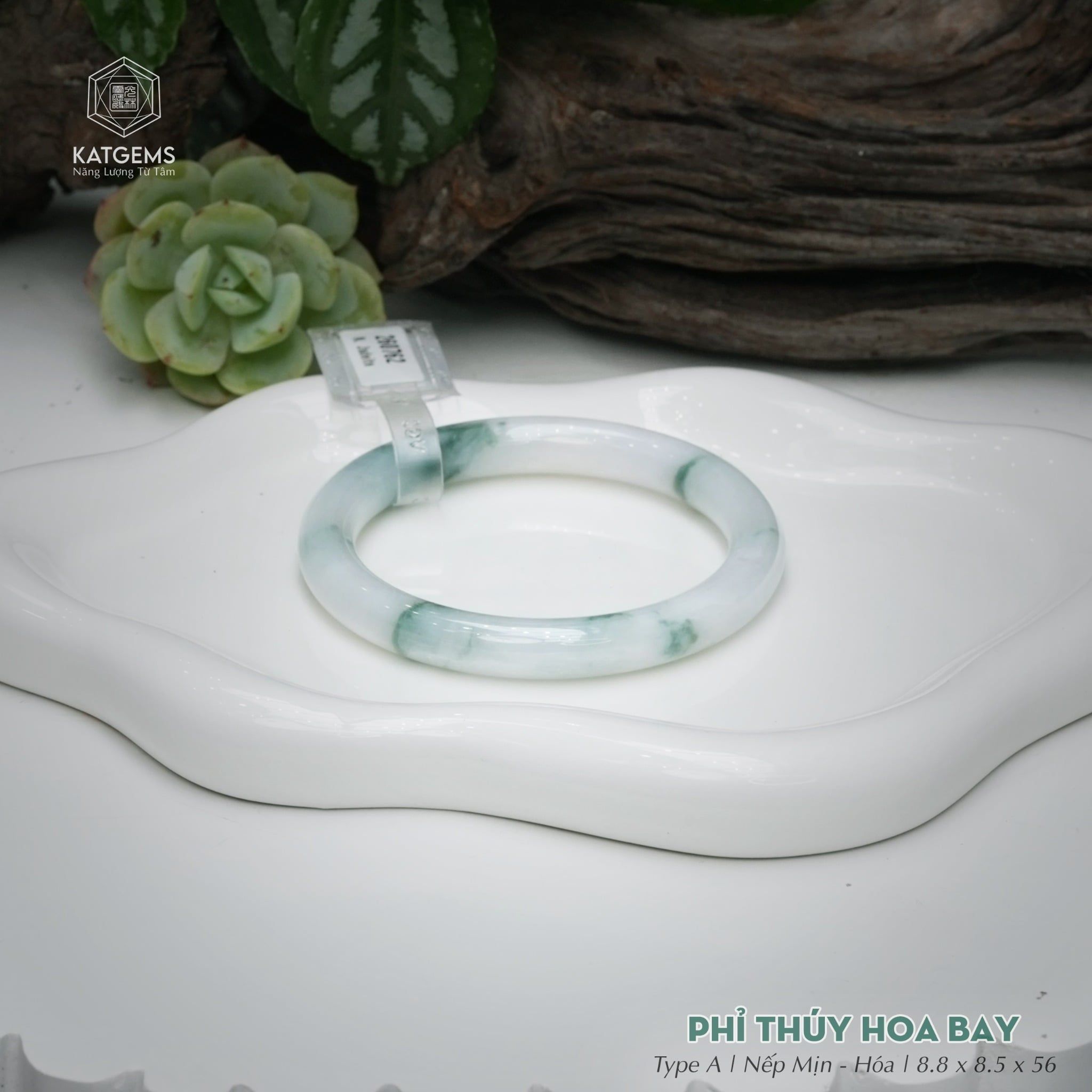  Vòng Khối Ngọc Phỉ Thúy Hoa Bay Cao Cấp Bản Hẹ KT: 8.8 x 8.5 x 56  (Không Kén Mệnh) 260762 