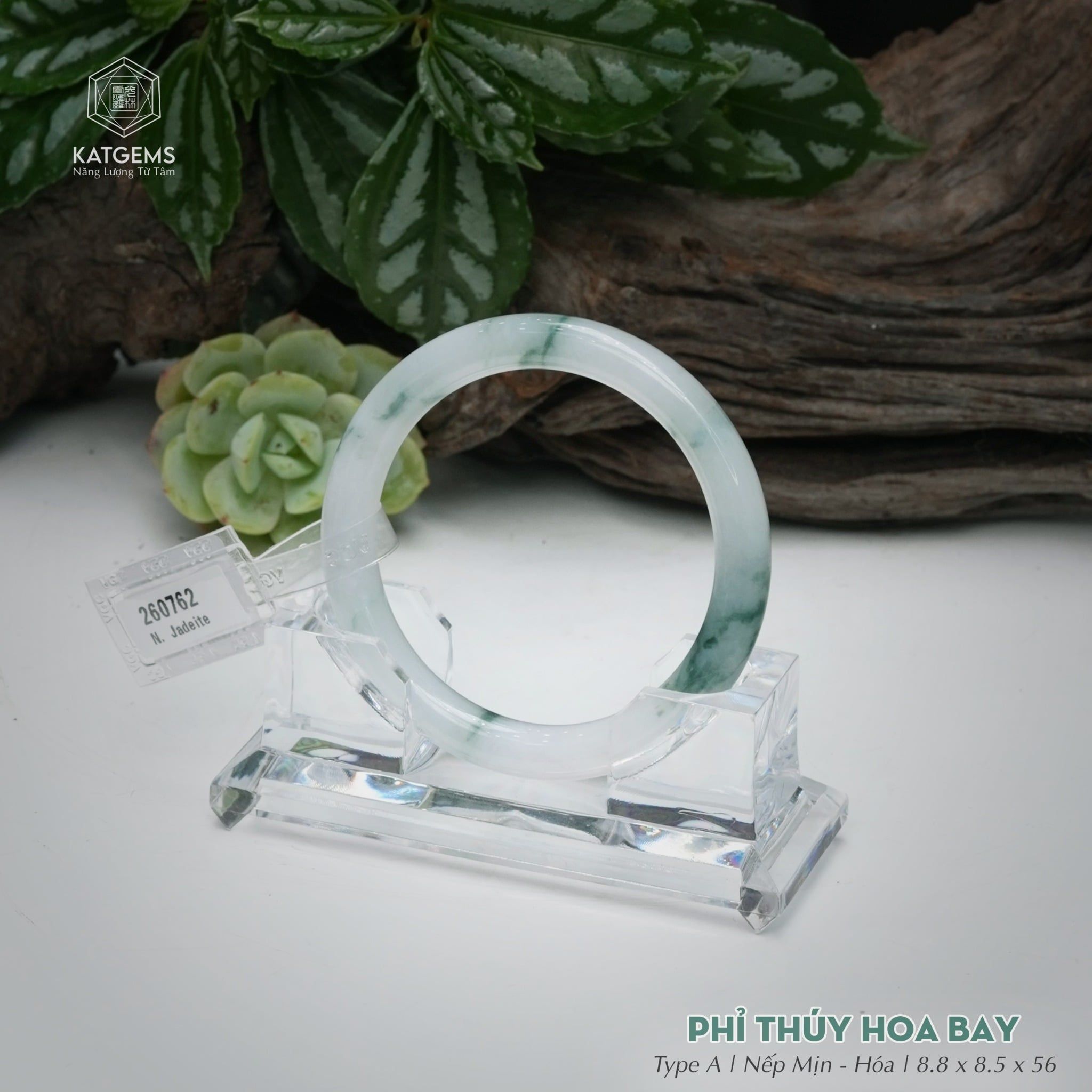  Vòng Khối Ngọc Phỉ Thúy Hoa Bay Cao Cấp Bản Hẹ KT: 8.8 x 8.5 x 56  (Không Kén Mệnh) 260762 