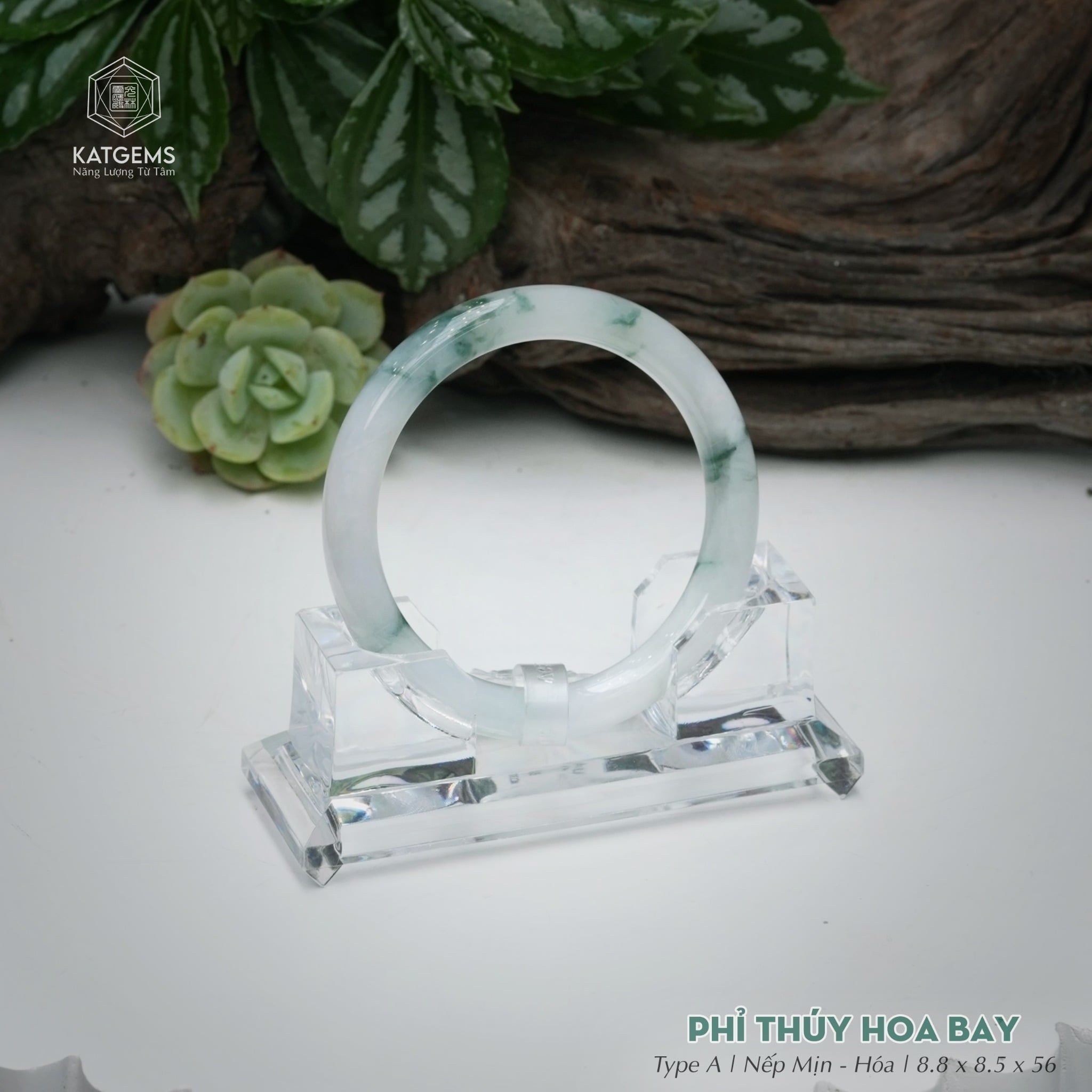  Vòng Khối Ngọc Phỉ Thúy Hoa Bay Cao Cấp Bản Hẹ KT: 8.8 x 8.5 x 56  (Không Kén Mệnh) 260762 