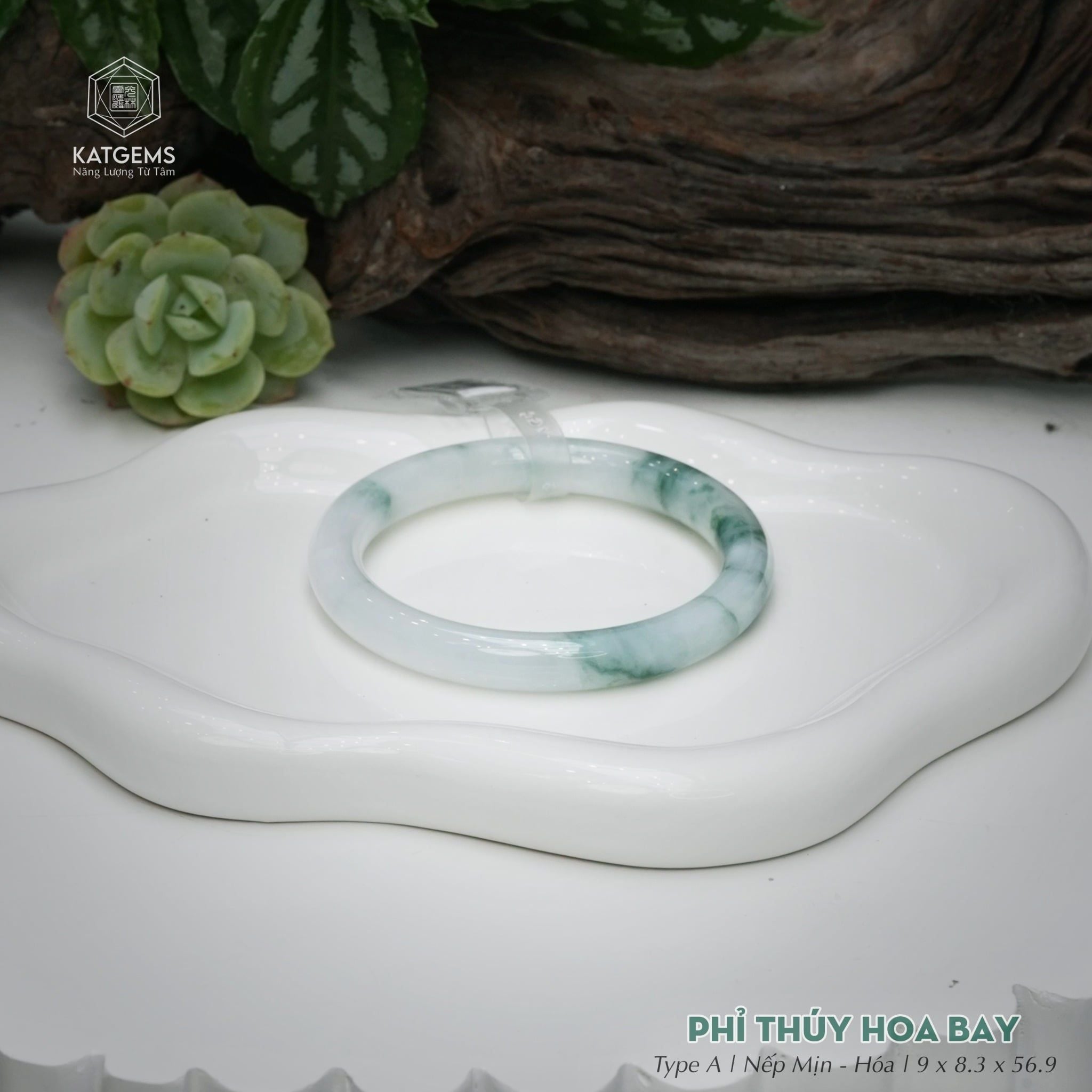  Vòng Khối Ngọc Phỉ Thúy Hoa Bay Cao Cấp Bản Hẹ KT: 9 x 8.3 x 56.9  (Không Kén Mệnh) 260760 