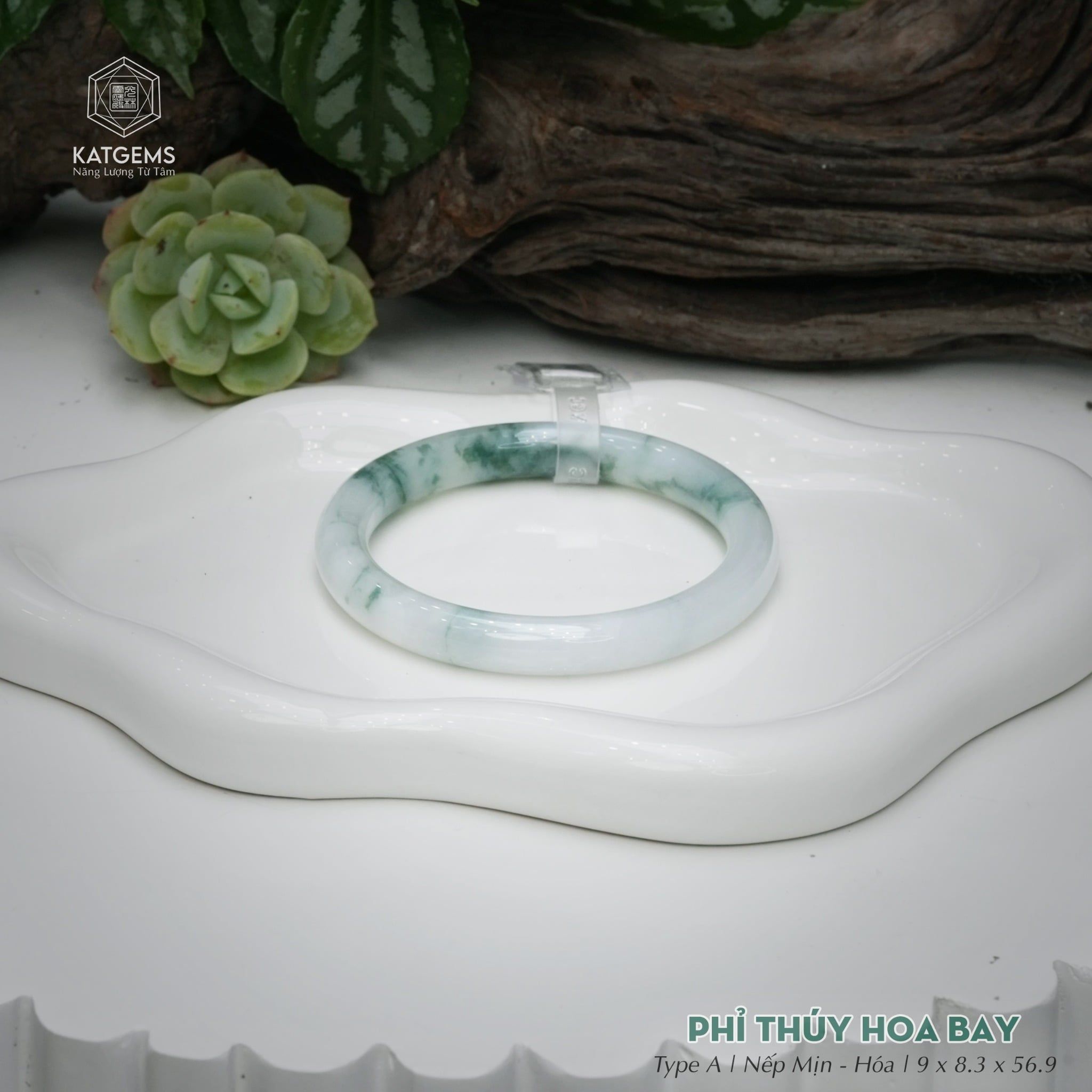  Vòng Khối Ngọc Phỉ Thúy Hoa Bay Cao Cấp Bản Hẹ KT: 9 x 8.3 x 56.9  (Không Kén Mệnh) 260760 