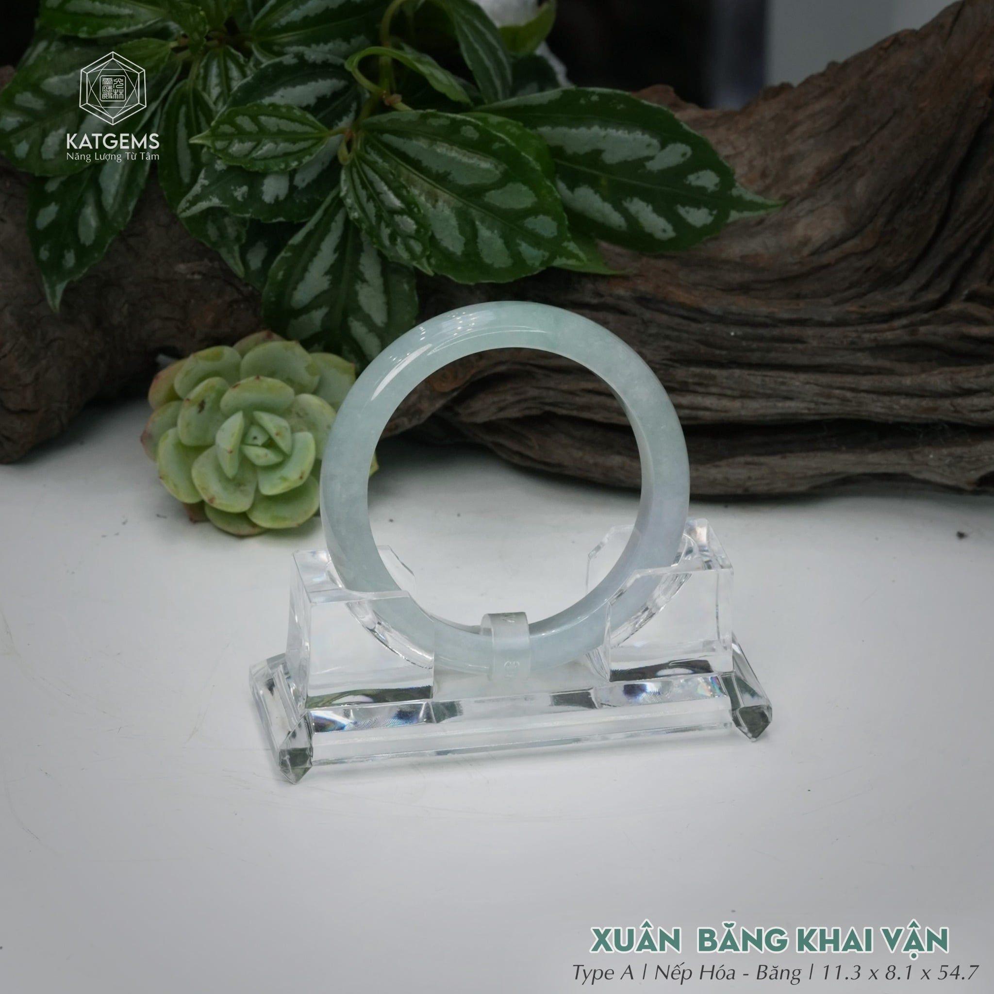  Vòng Khối Ngọc Phỉ Thúy Xuân Băng Khai Vận Cao Cấp Bản Hẹ KT: 11.3 x 8.1 x 54.7  (Không Kén Mệnh) 260943 