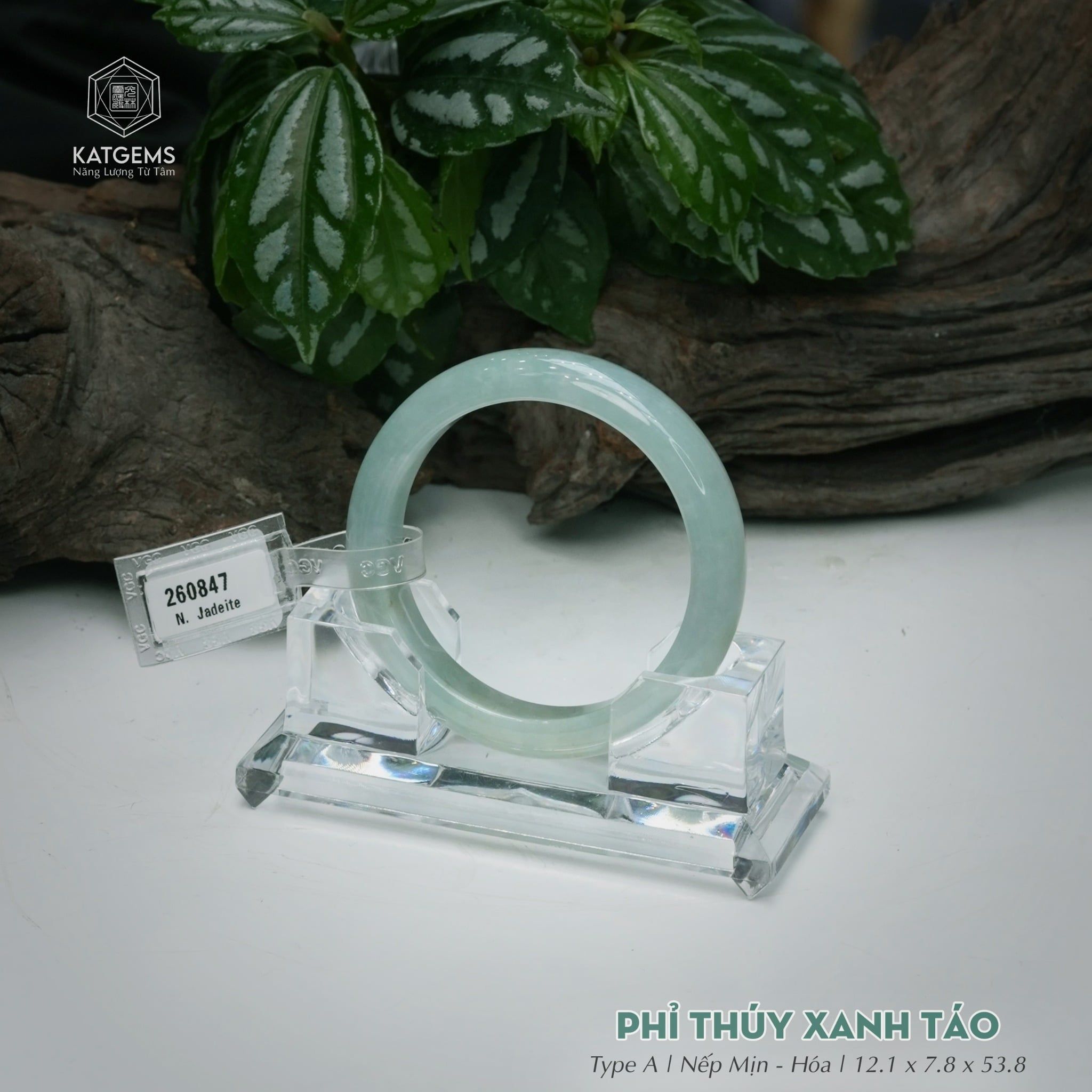  Vòng Khối Ngọc Phỉ Thúy Xanh Táo Cao Cấp Bản Hẹ 12.1 x 7.8 x 53.8 (Không Kén Mệnh) 260847 