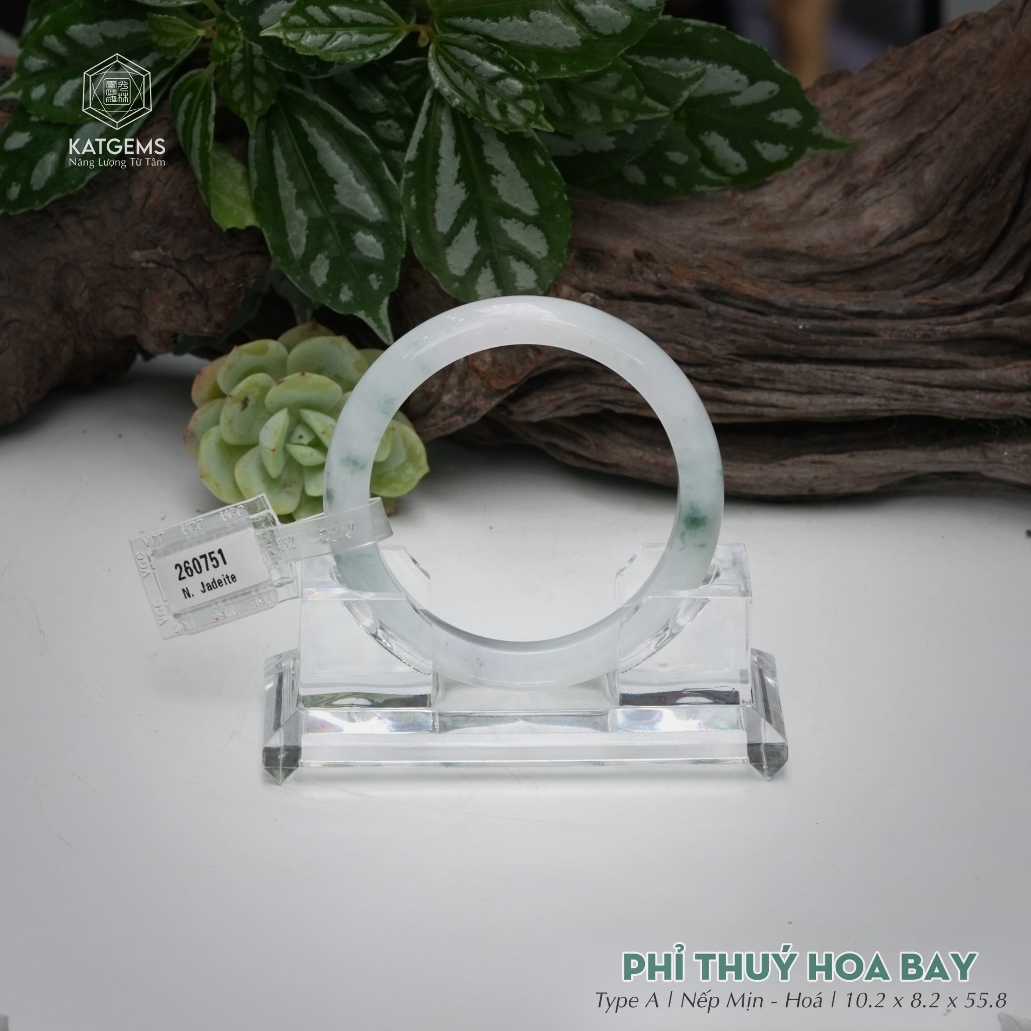  Vòng Khối Ngọc Phỉ Thúy Hoa Bay Cao Cấp Bản Hẹ KT: 10.2 x 8.2 x 55.8  (Không Kén Mệnh) 260751 