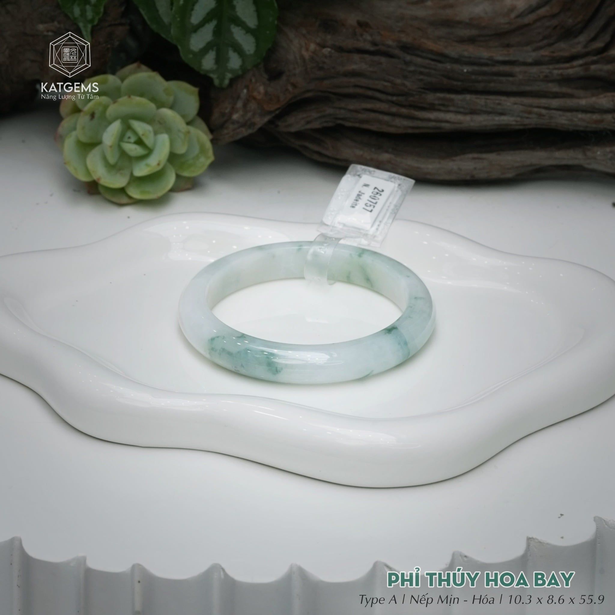  Vòng Khối Ngọc Phỉ Thúy Hoa Bay Cao Cấp Bản Hẹ KT: 10.3 x 8.6 x 55.9  (Không Kén Mệnh) 260757 