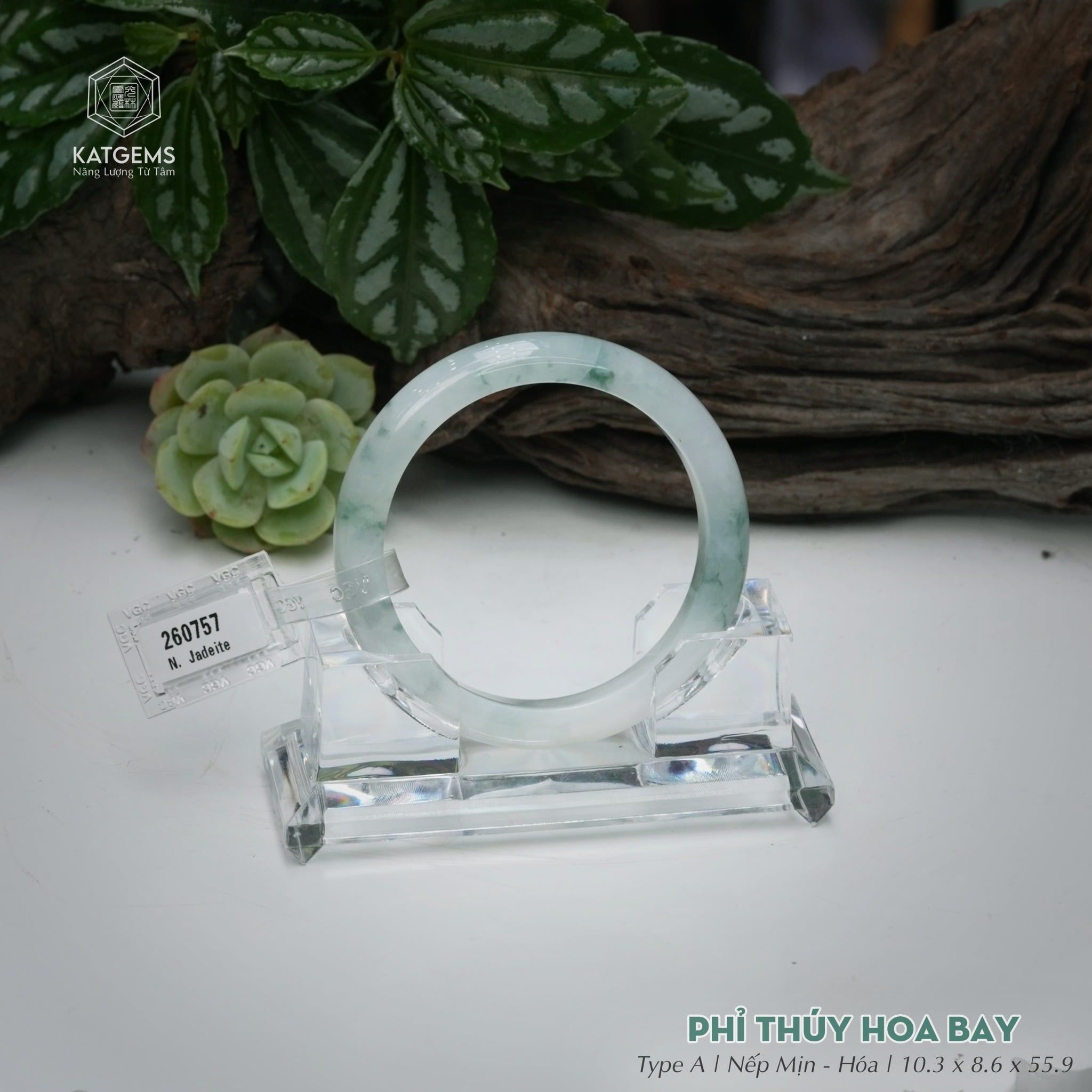  Vòng Khối Ngọc Phỉ Thúy Hoa Bay Cao Cấp Bản Hẹ KT: 10.3 x 8.6 x 55.9  (Không Kén Mệnh) 260757 