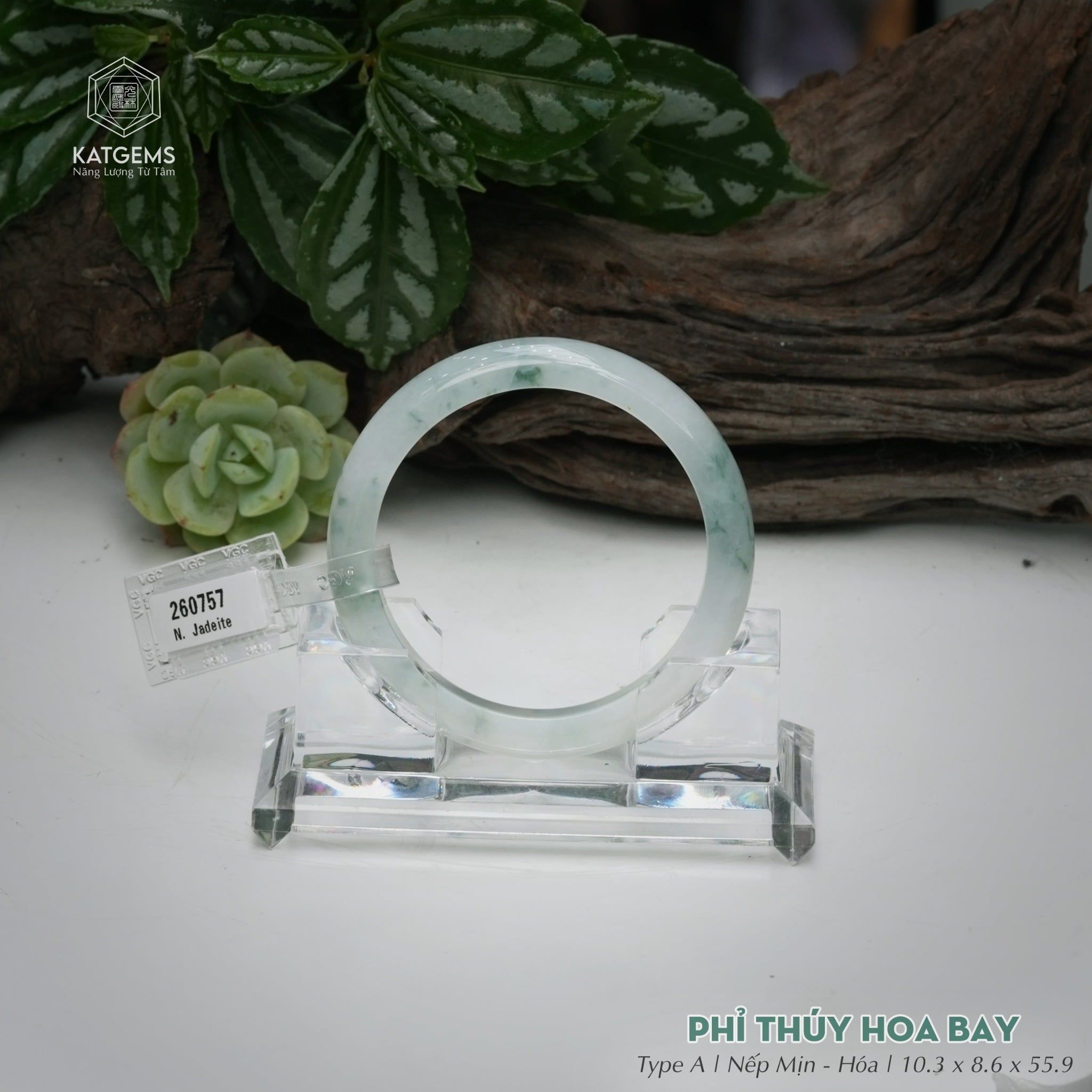  Vòng Khối Ngọc Phỉ Thúy Hoa Bay Cao Cấp Bản Hẹ KT: 10.3 x 8.6 x 55.9  (Không Kén Mệnh) 260757 