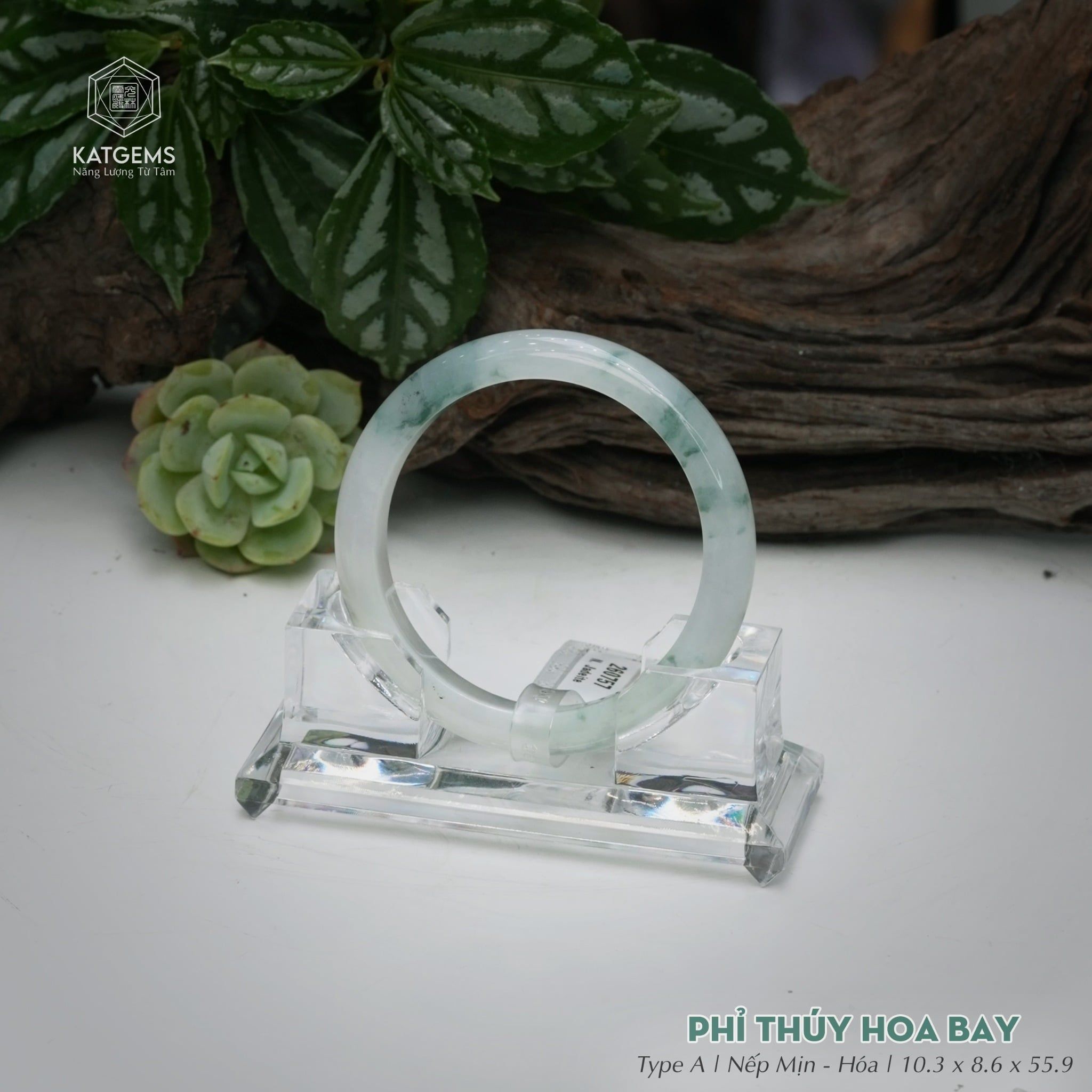  Vòng Khối Ngọc Phỉ Thúy Hoa Bay Cao Cấp Bản Hẹ KT: 10.3 x 8.6 x 55.9  (Không Kén Mệnh) 260757 