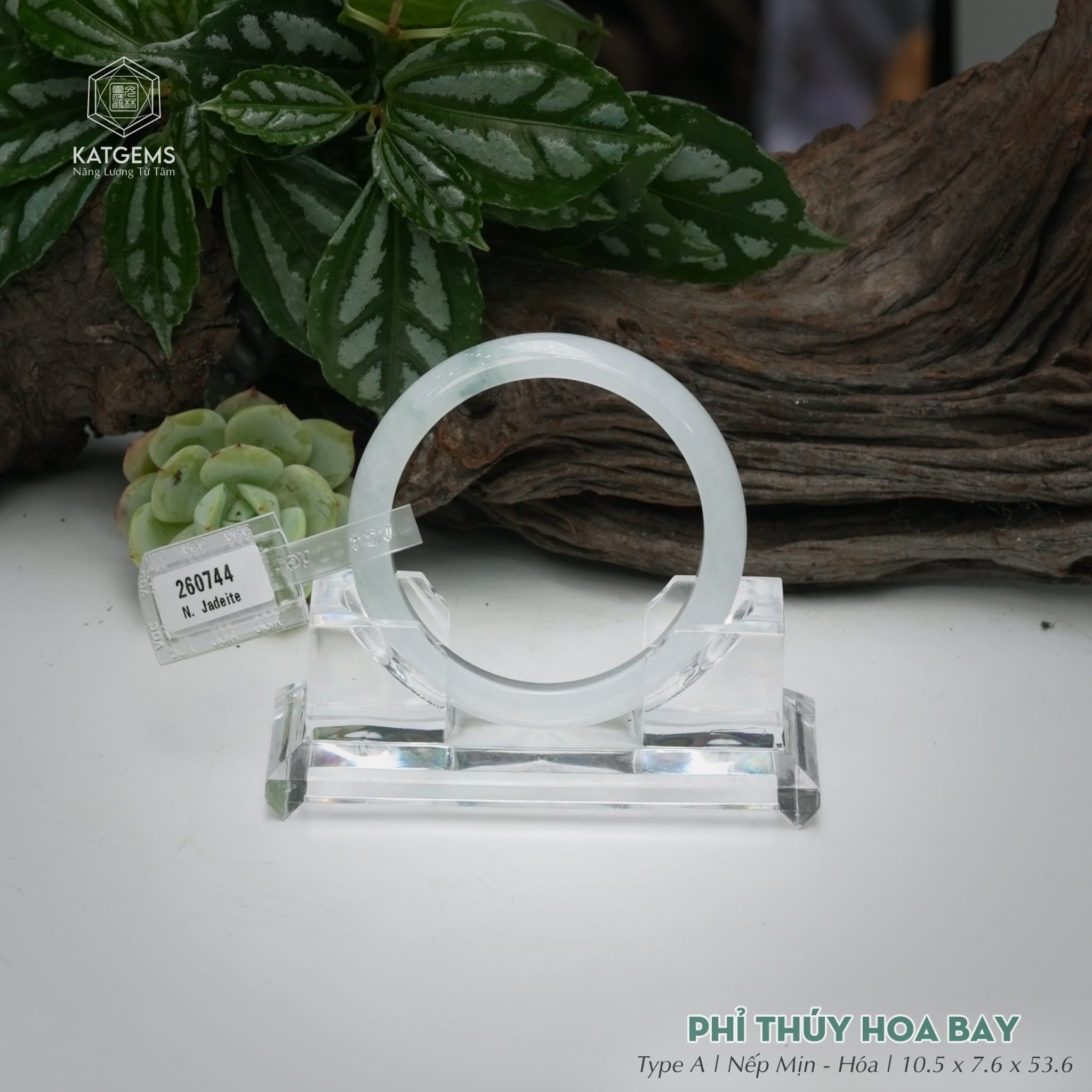  Vòng Khối Ngọc Phỉ Thúy Hoa Bay Cao Cấp Bản Hẹ KT: 10.5 x 7.6 x 53.6  (Không Kén Mệnh) 260744 