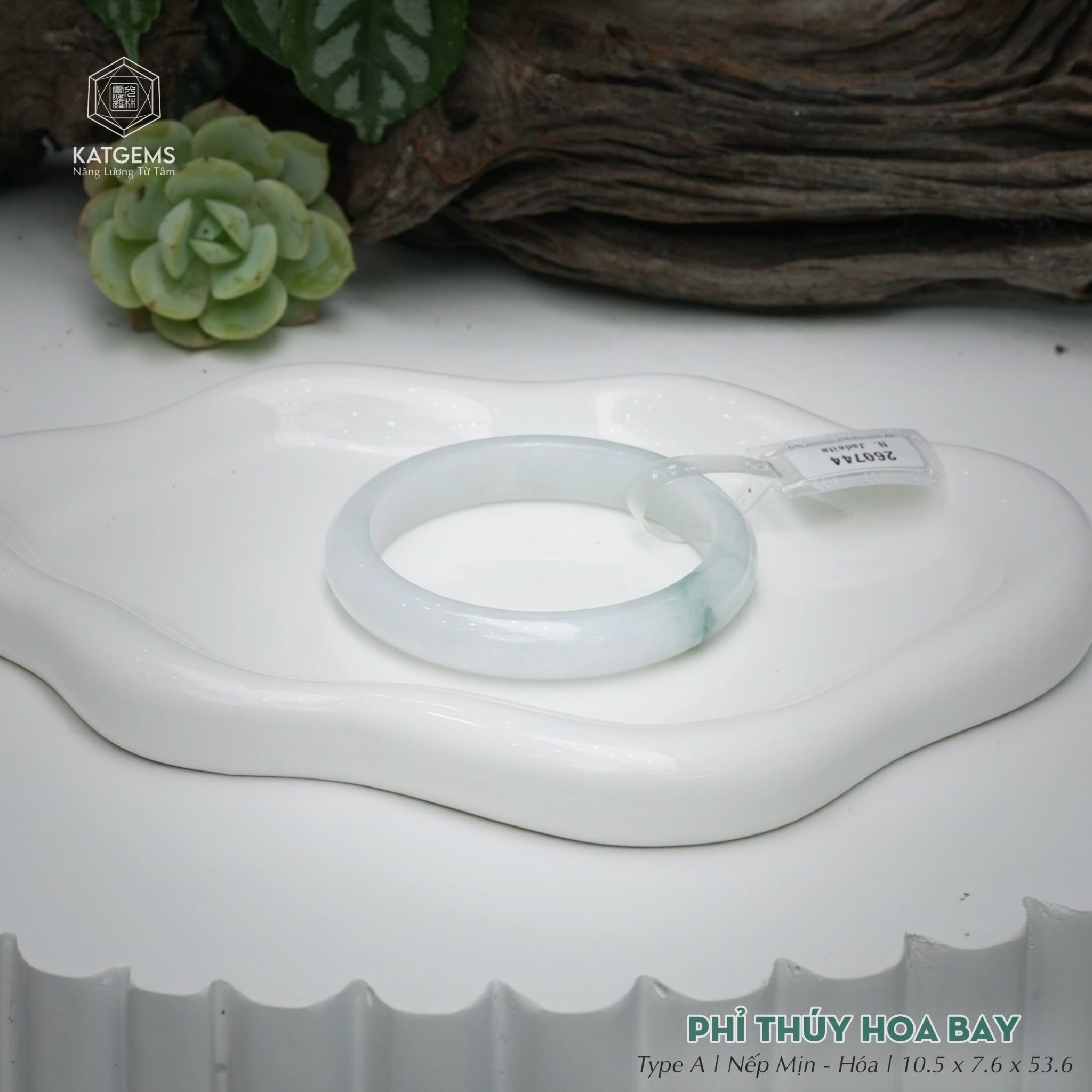  Vòng Khối Ngọc Phỉ Thúy Hoa Bay Cao Cấp Bản Hẹ KT: 10.5 x 7.6 x 53.6  (Không Kén Mệnh) 260744 