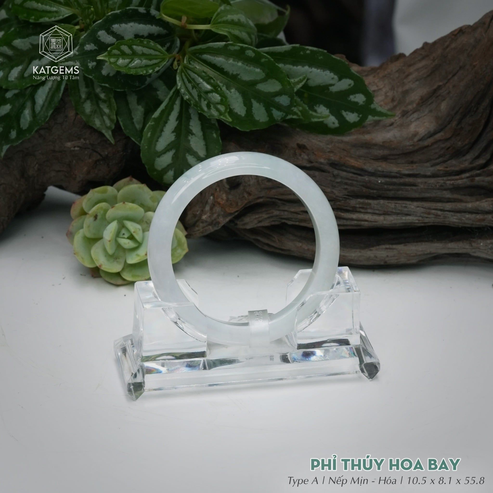  Vòng Khối Ngọc Phỉ Thúy Hoa Bay Cao Cấp Bản Hẹ KT: 10.5 x 8.1 x 55.8  (Không Kén Mệnh) 260745 