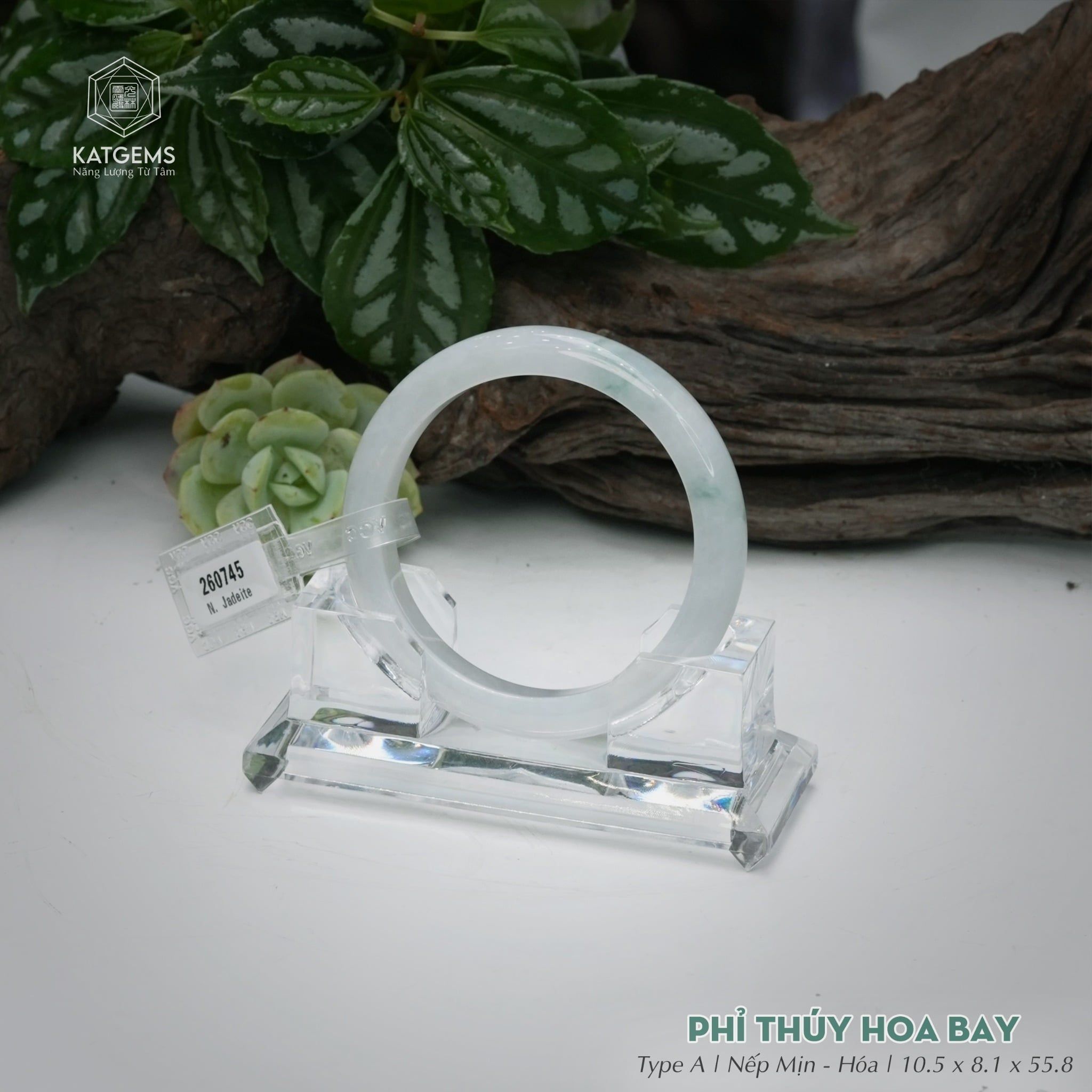  Vòng Khối Ngọc Phỉ Thúy Hoa Bay Cao Cấp Bản Hẹ KT: 10.5 x 8.1 x 55.8  (Không Kén Mệnh) 260745 