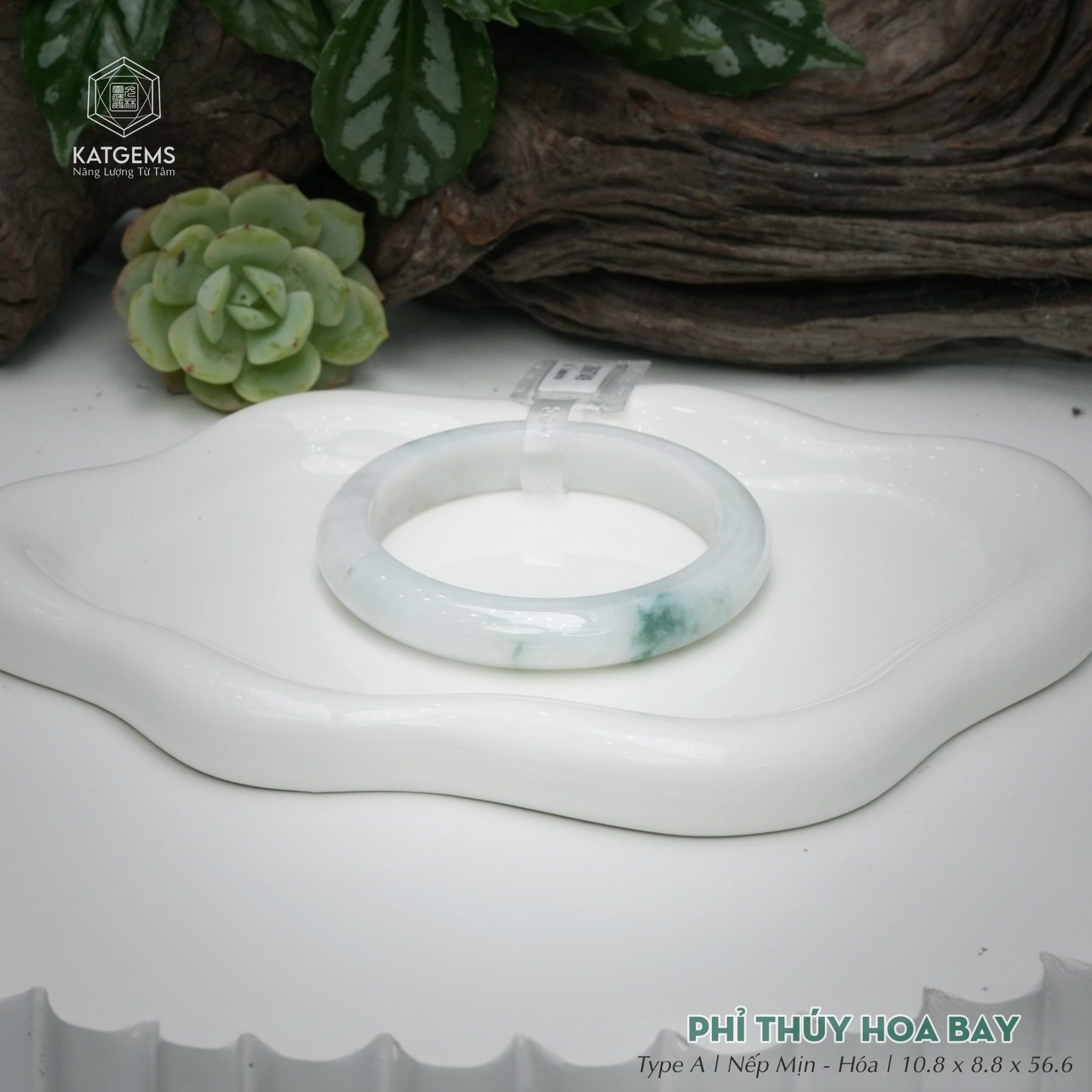  Vòng Khối Ngọc Phỉ Thúy Hoa Bay Cao Cấp Bản Hẹ KT: 10.8 x 8.6 x 56.6  (Không Kén Mệnh) 260749 