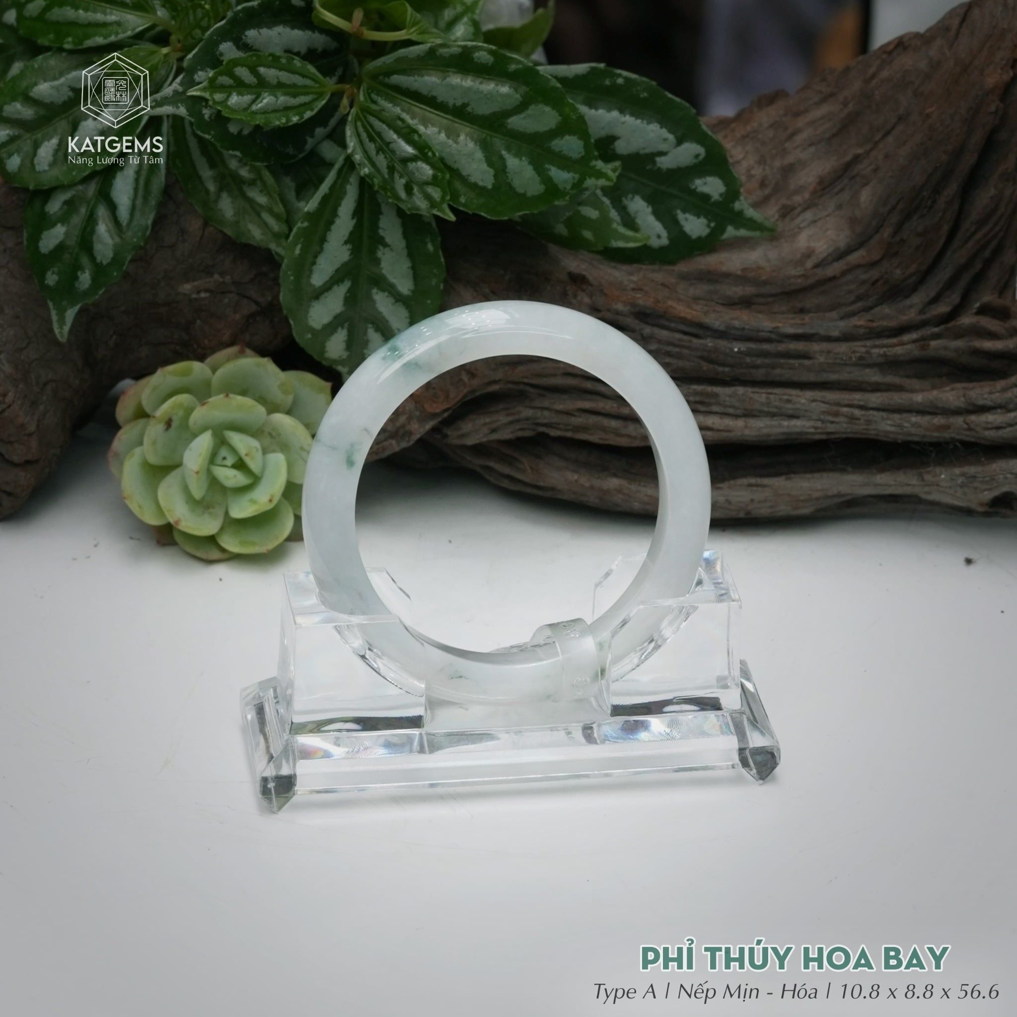  Vòng Khối Ngọc Phỉ Thúy Hoa Bay Cao Cấp Bản Hẹ KT: 10.8 x 8.6 x 56.6  (Không Kén Mệnh) 260749 