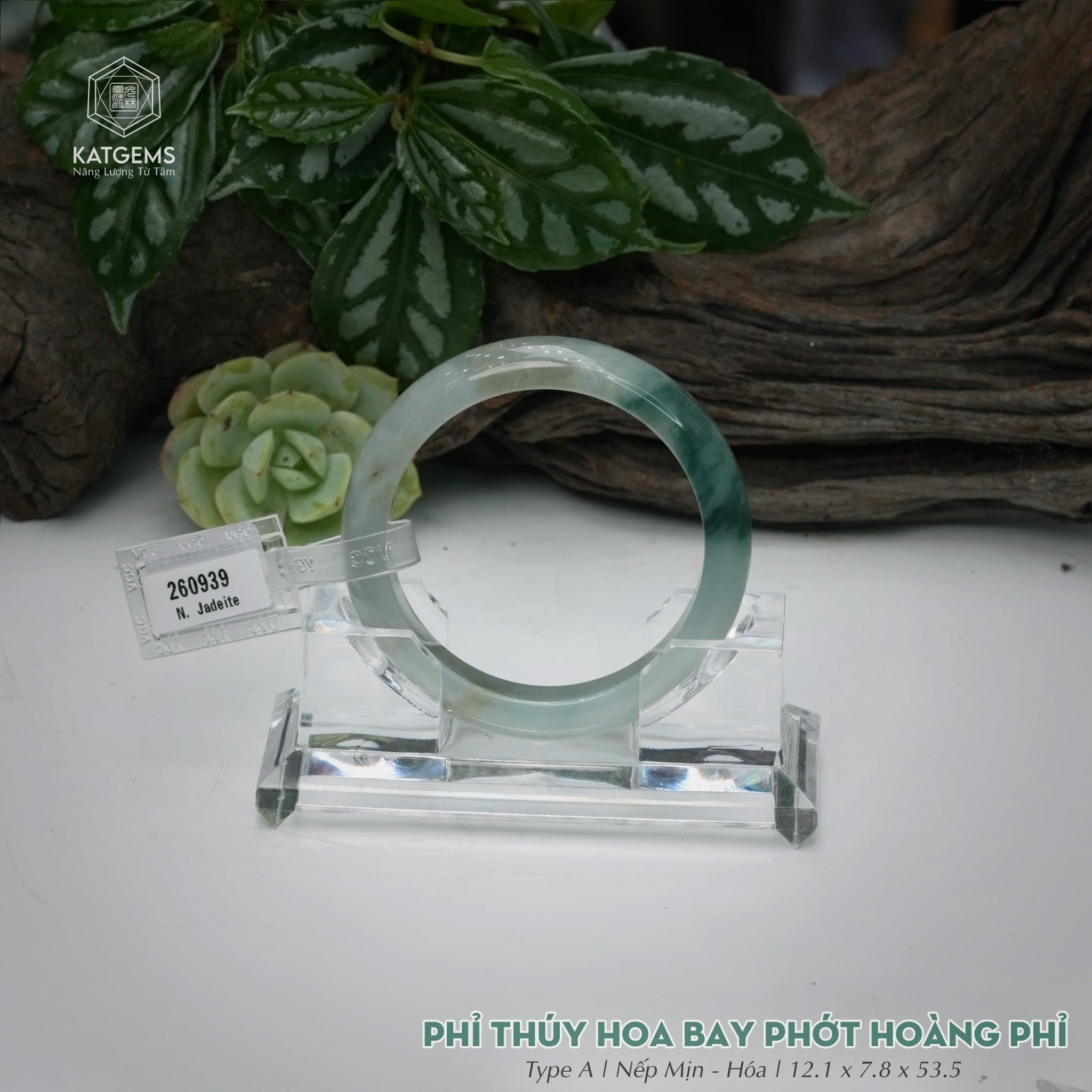  Vòng Khối Ngọc Phỉ Thúy Hoa Bay Phớt Hoàng Phỉ Cao Cấp Bản Hẹ KT: 12.1 x 7.8 x 53.5  (Không Kén Mệnh) 260939 