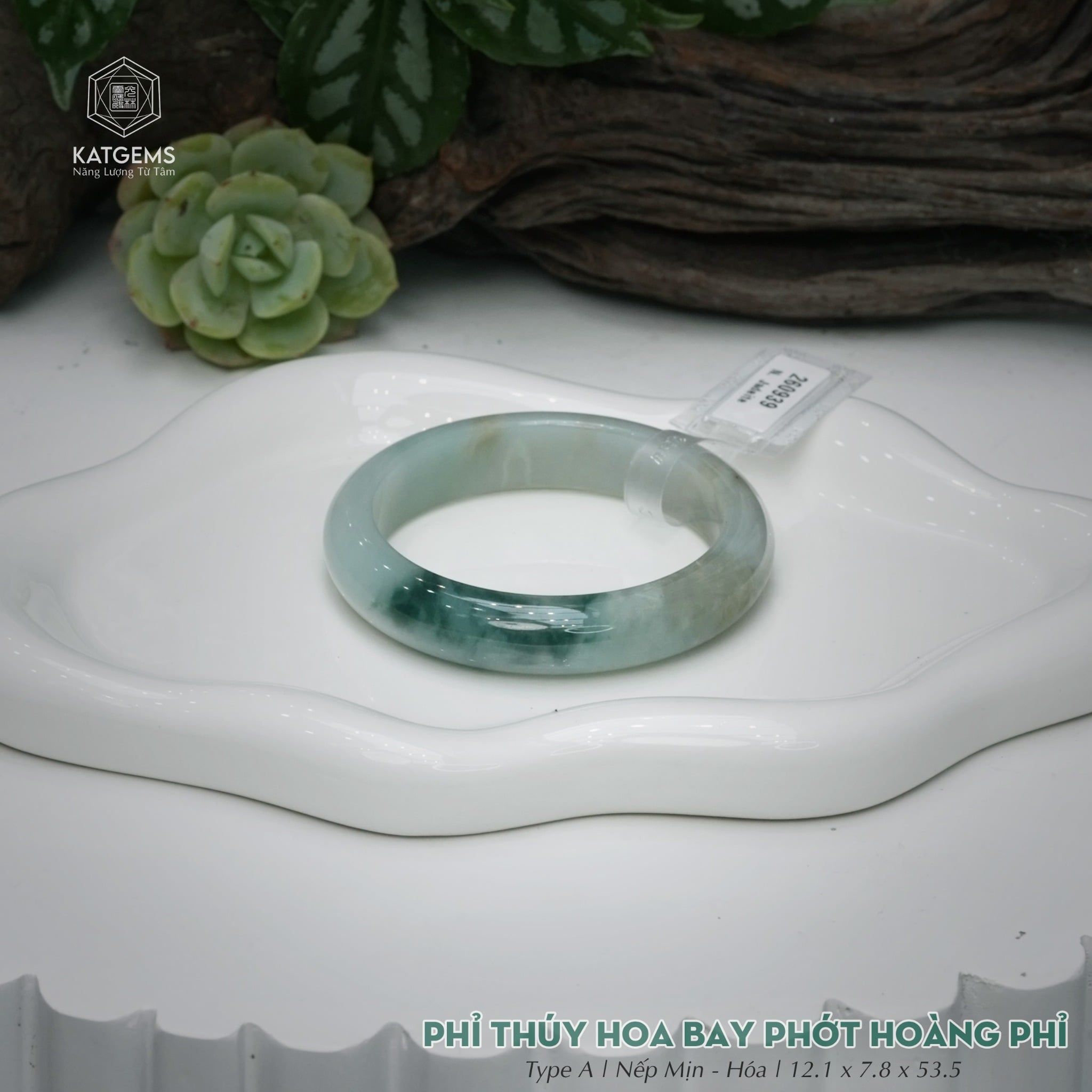  Vòng Khối Ngọc Phỉ Thúy Hoa Bay Phớt Hoàng Phỉ Cao Cấp Bản Hẹ KT: 12.1 x 7.8 x 53.5  (Không Kén Mệnh) 260939 