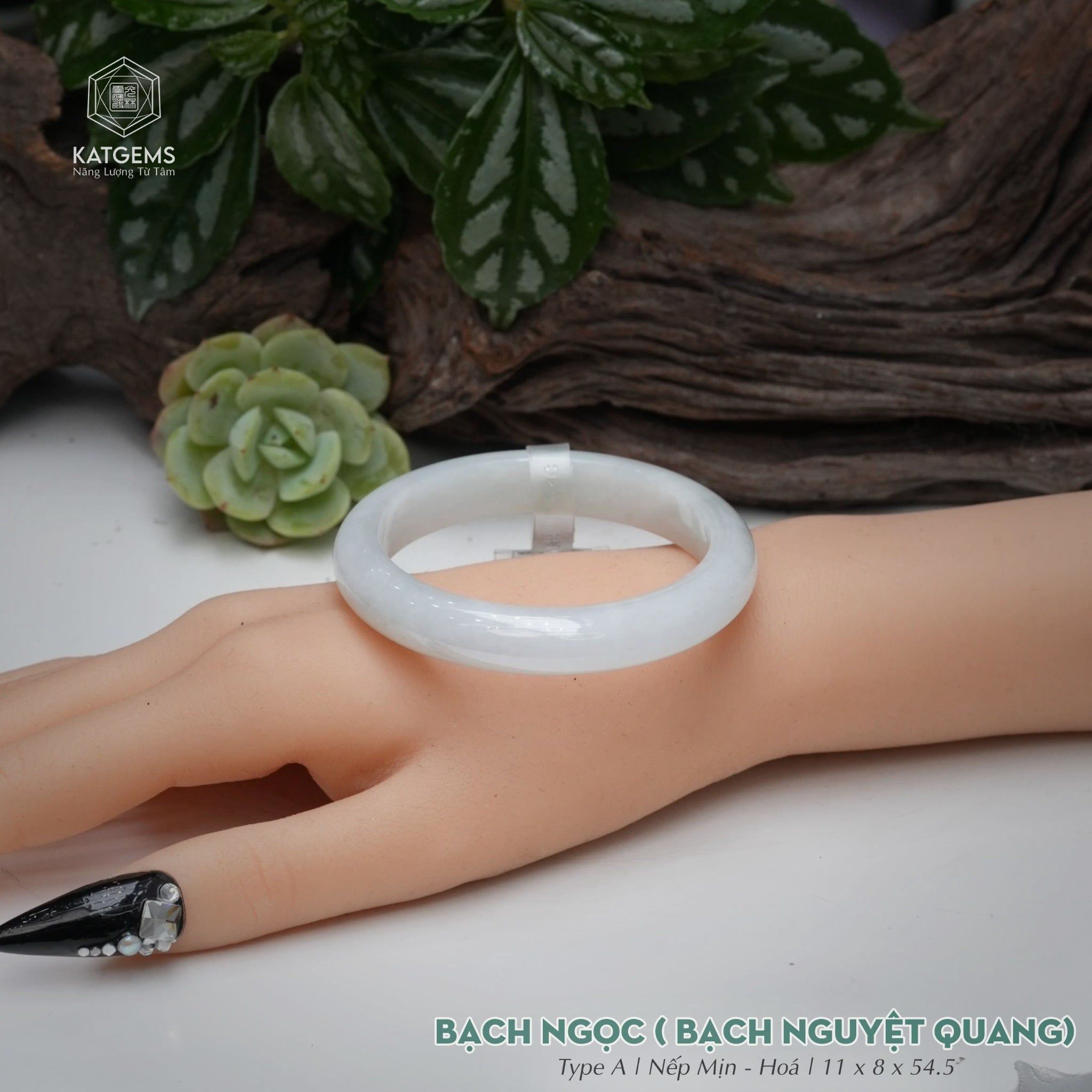  Vòng Khối Ngọc Phỉ Thúy Bạch Nguyệt Quang Bạch Ngọc Cao Cấp Bản Hẹ 11 x 8 x 54.5 (Không Kén Mệnh) 260734 