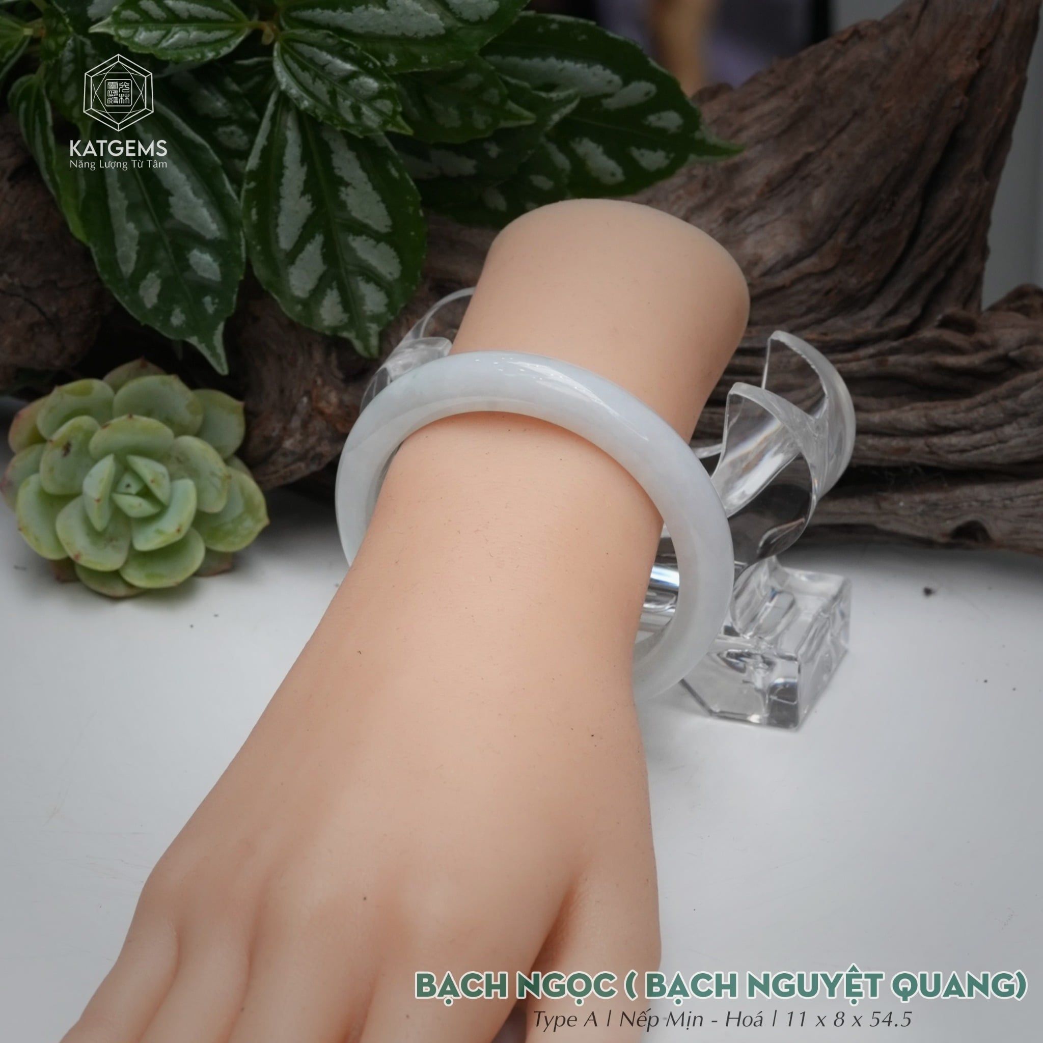  Vòng Khối Ngọc Phỉ Thúy Bạch Nguyệt Quang Bạch Ngọc Cao Cấp Bản Hẹ 11 x 8 x 54.5 (Không Kén Mệnh) 260734 