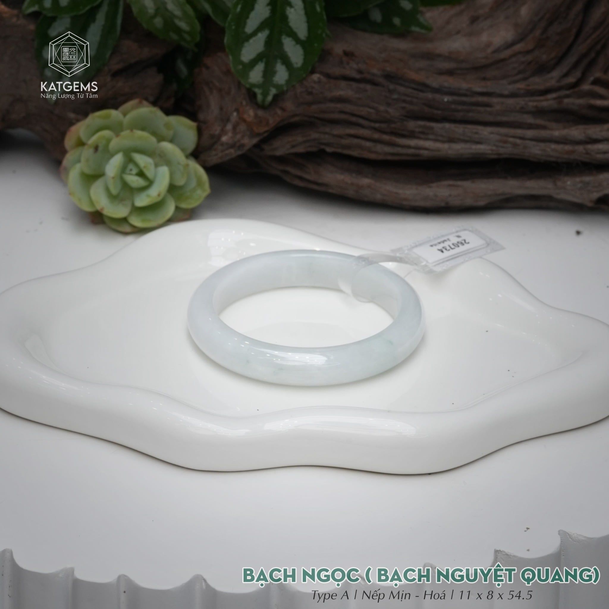  Vòng Khối Ngọc Phỉ Thúy Bạch Nguyệt Quang Bạch Ngọc Cao Cấp Bản Hẹ 11 x 8 x 54.5 (Không Kén Mệnh) 260734 