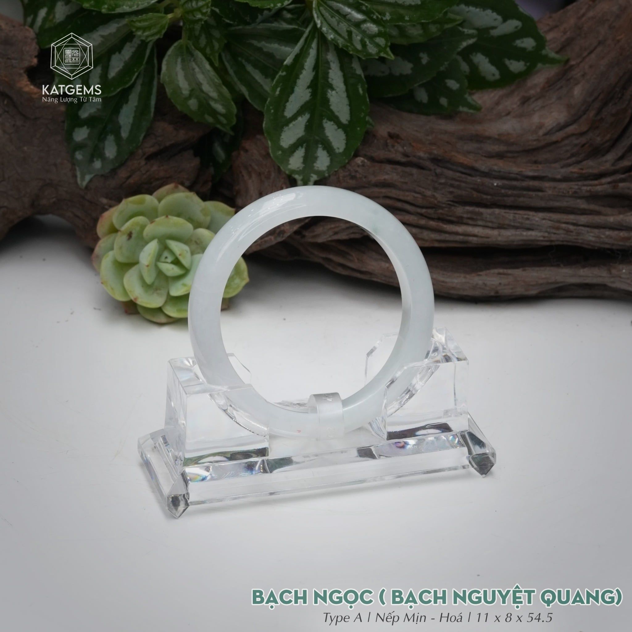  Vòng Khối Ngọc Phỉ Thúy Bạch Nguyệt Quang Bạch Ngọc Cao Cấp Bản Hẹ 11 x 8 x 54.5 (Không Kén Mệnh) 260734 