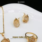  Khuyên Tai Vàng Phụng Thiên Cửu Vận Thạch Anh Tóc Vàng KT: 10x8x4li ( Kim, Thổ ) Độc Quyền Katgems 