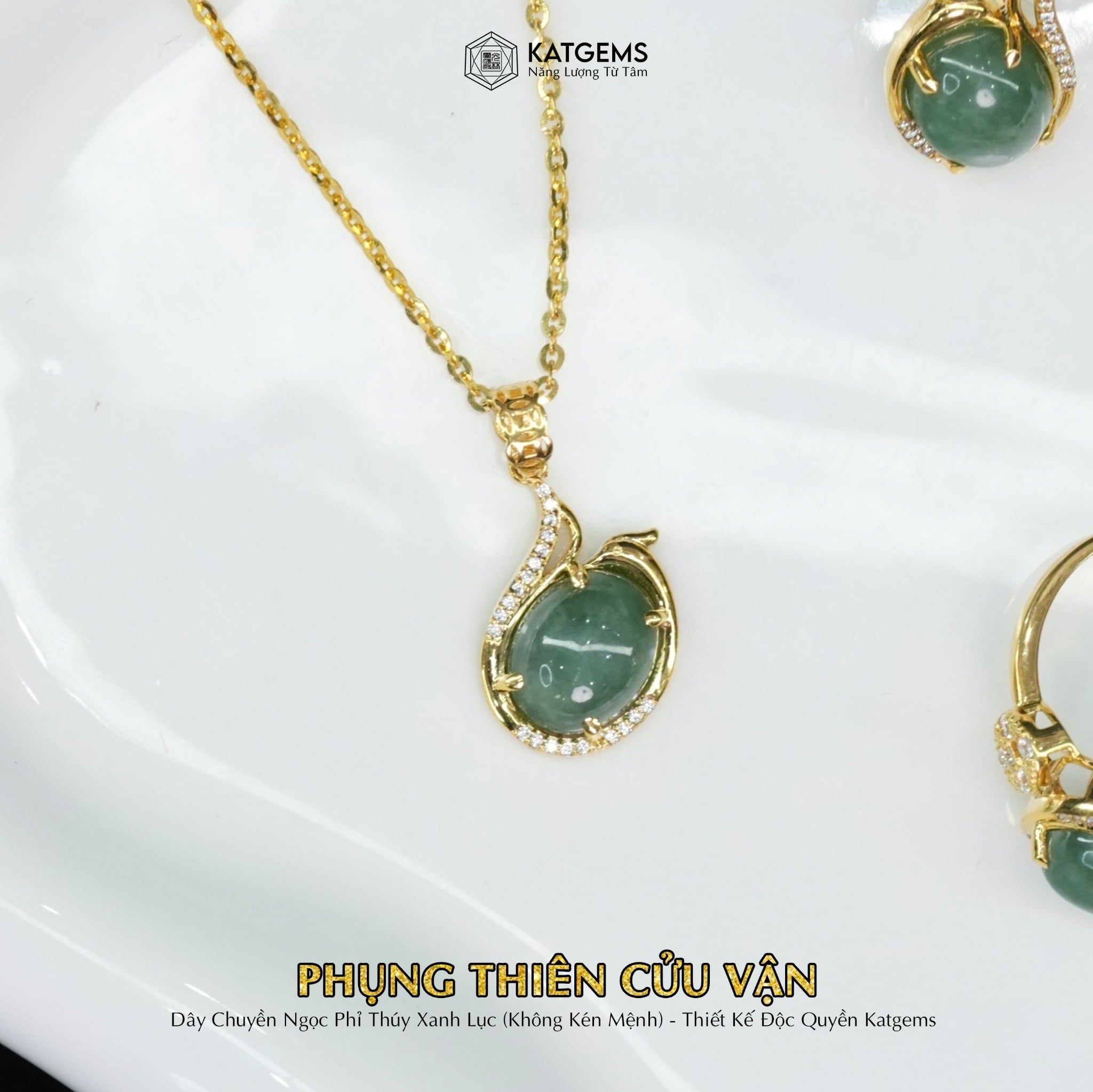  Bộ Trang Sức Vàng Phụng Thiên Cửu Vận Phỉ Thúy Xanh Lục (Không Kén Mệnh) Độc Quyền Katgems 