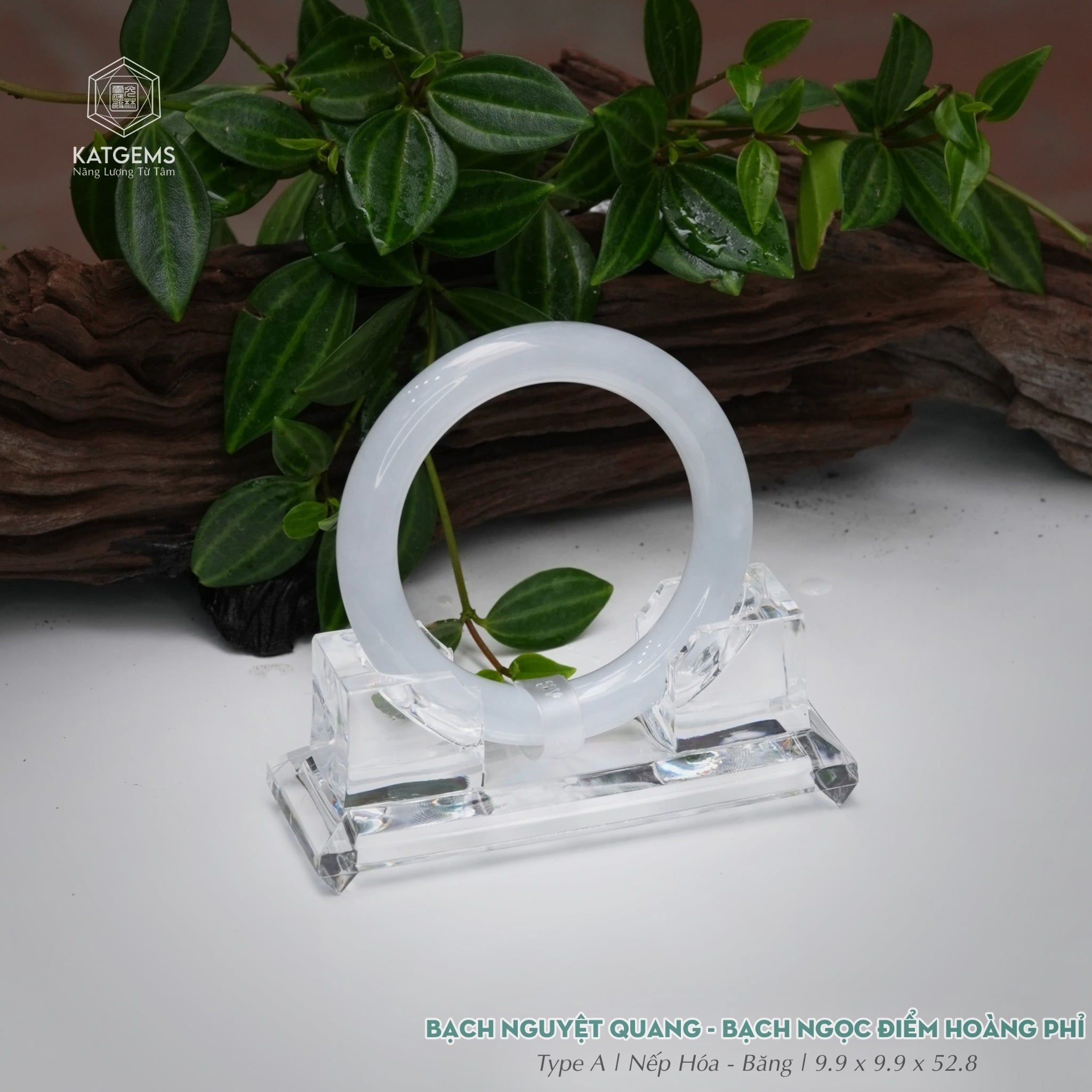  Vòng Khối Ngọc Phỉ Bạch Nguyệt Quang (Bạch Ngọc) Cao Cấp Bản Đũa 9.9 x 9.9 x 52.8 (Không Kén Mệnh) 2600466 