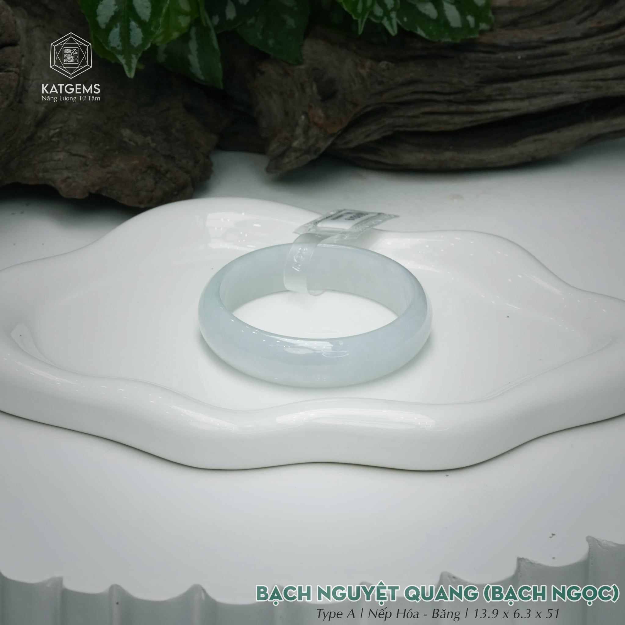  Vòng Khối Ngọc Phỉ Thúy Bạch Nguyệt Quang Bạch Ngọc Cao Cấp Bản Hẹ 13.9 x 6.3 x 51 (Không Kén Mệnh) 260849 