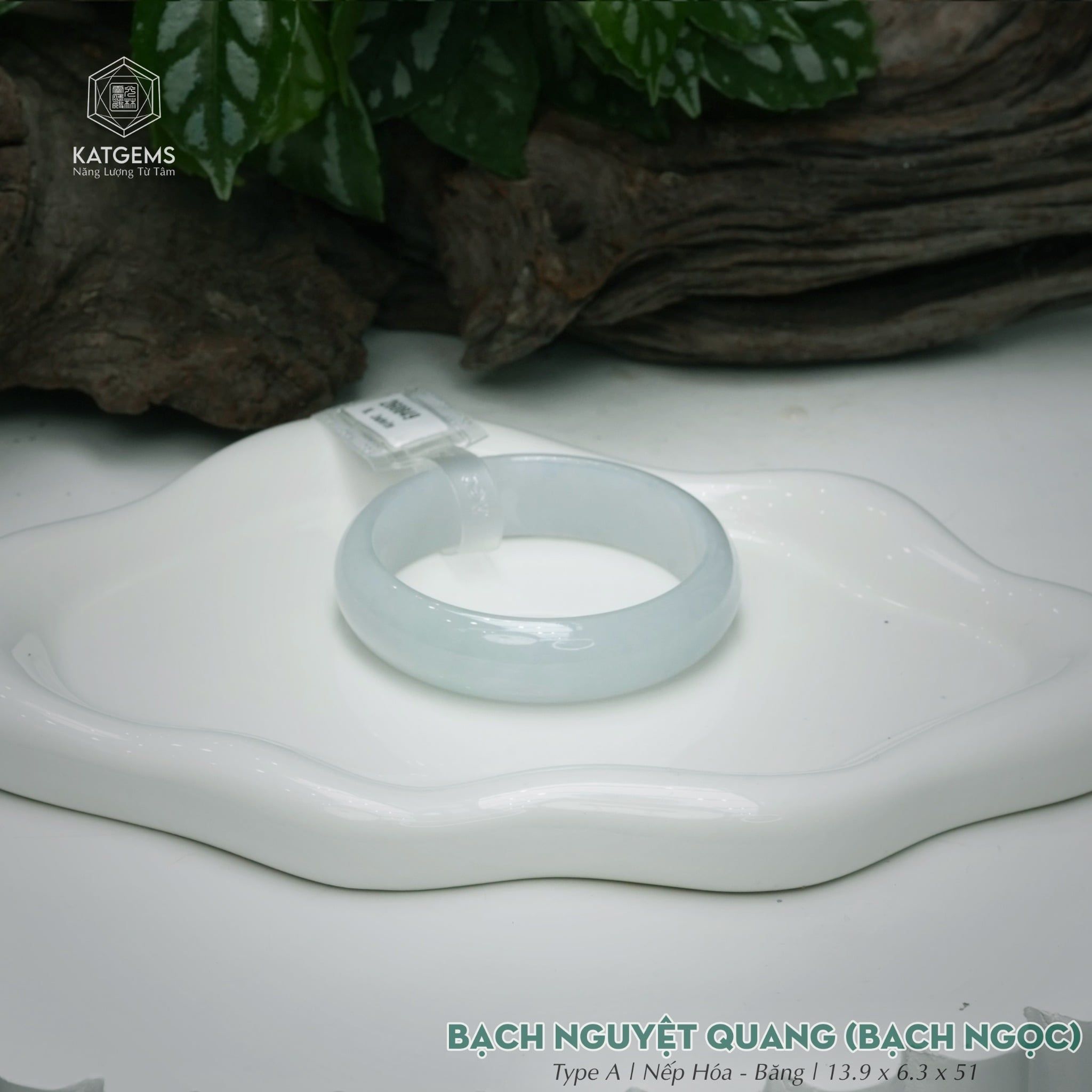  Vòng Khối Ngọc Phỉ Thúy Bạch Nguyệt Quang Bạch Ngọc Cao Cấp Bản Hẹ 13.9 x 6.3 x 51 (Không Kén Mệnh) 260849 