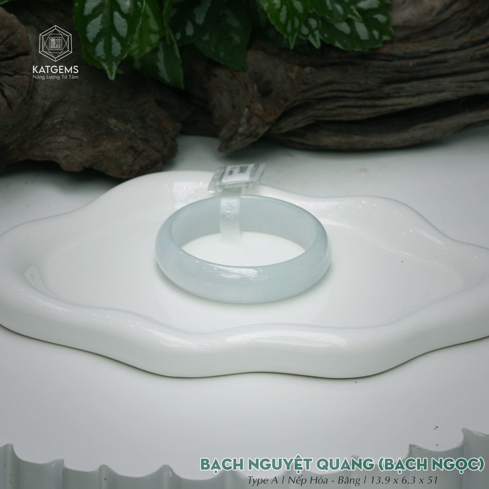  Vòng Khối Ngọc Phỉ Thúy Bạch Nguyệt Quang Bạch Ngọc Cao Cấp Bản Hẹ 13.9 x 6.3 x 51 (Không Kén Mệnh) 260849 