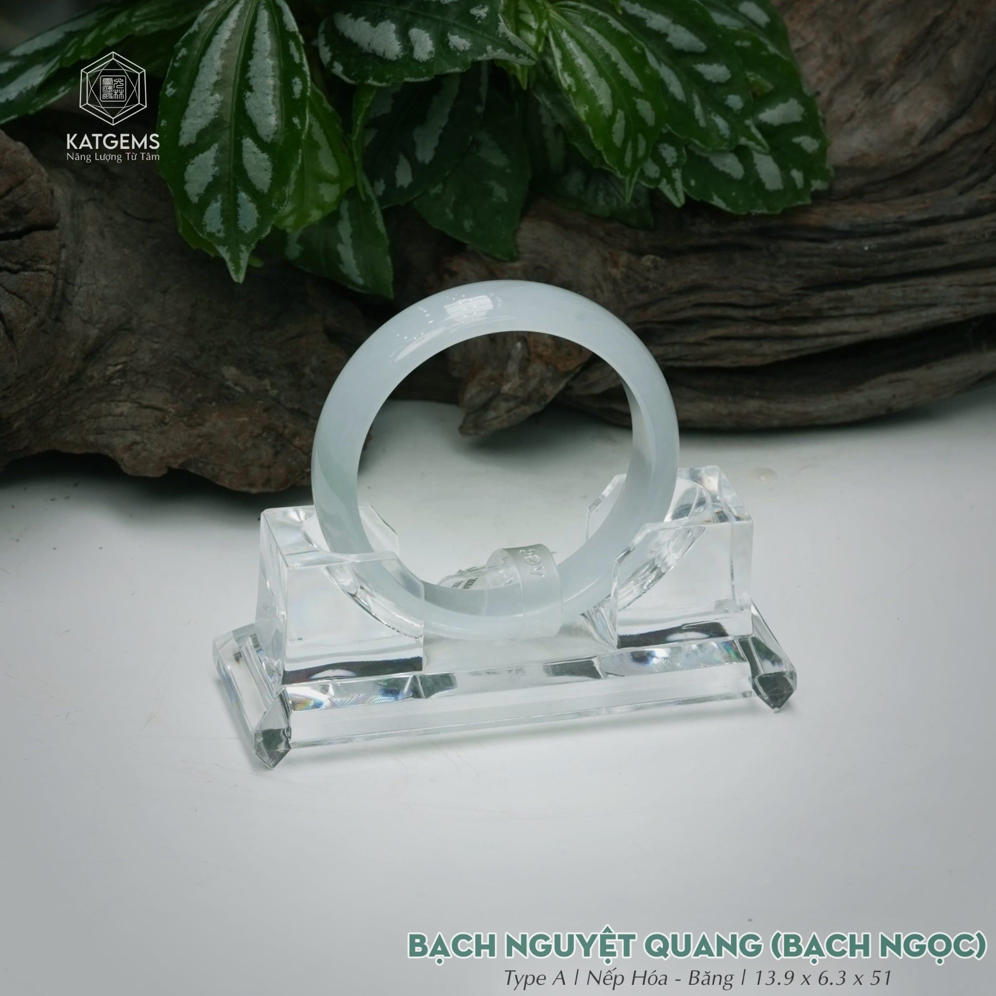  Vòng Khối Ngọc Phỉ Thúy Bạch Nguyệt Quang Bạch Ngọc Cao Cấp Bản Hẹ 13.9 x 6.3 x 51 (Không Kén Mệnh) 260849 