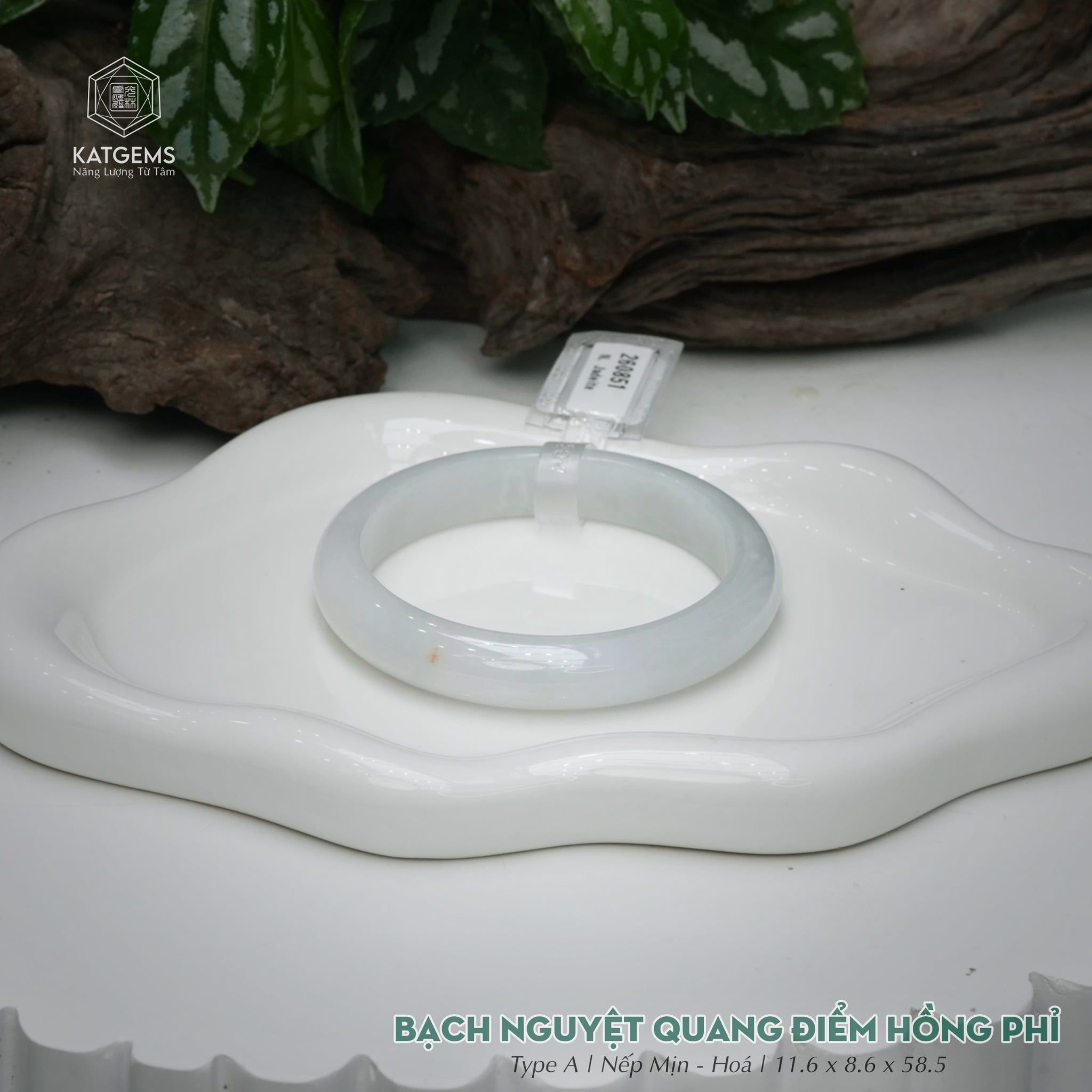  Vòng Khối Ngọc Phỉ Thúy Bạch Nguyệt Quang Bạch Ngọc Điểm Hồng Phỉ Cao Cấp Bản Hẹ KT: 11.6 x 8.6 x 58.5  (Không Kén Mệnh) 260851 