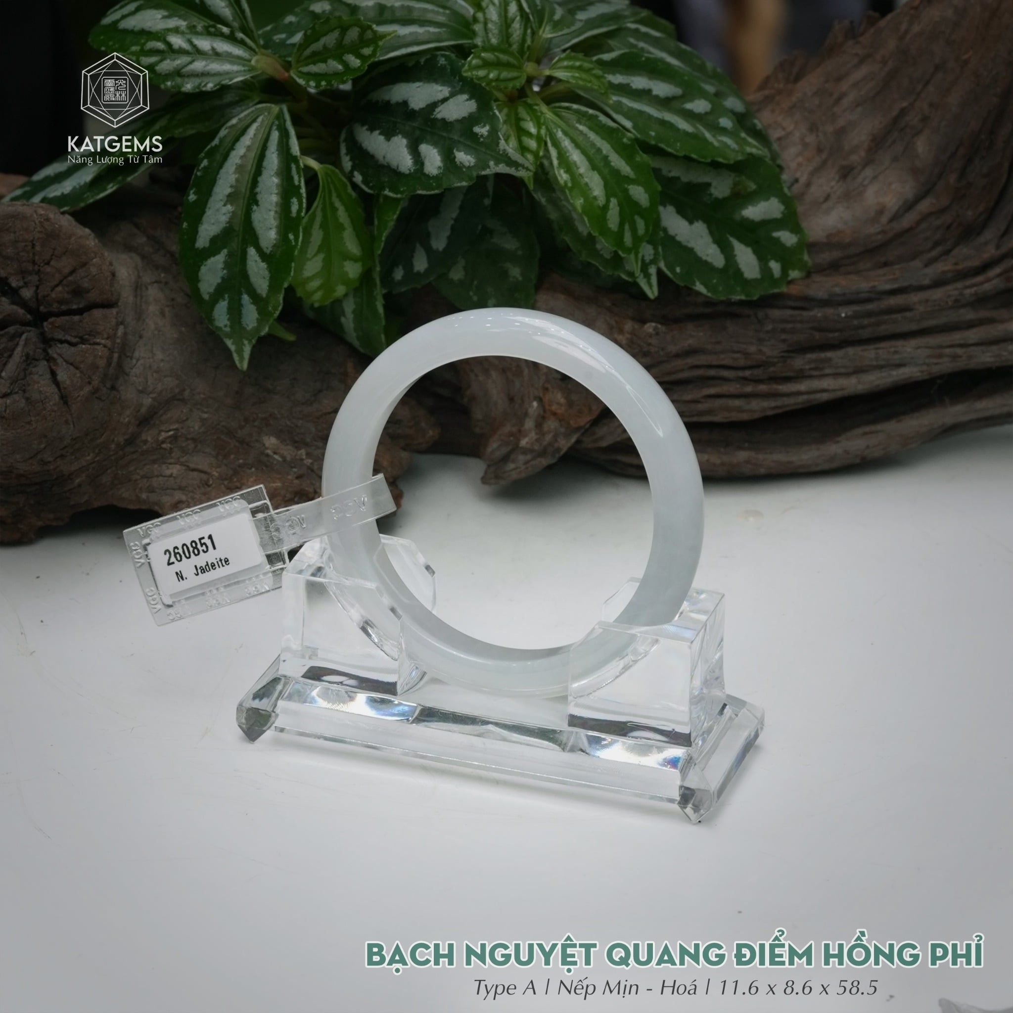  Vòng Khối Ngọc Phỉ Thúy Bạch Nguyệt Quang Bạch Ngọc Điểm Hồng Phỉ Cao Cấp Bản Hẹ KT: 11.6 x 8.6 x 58.5  (Không Kén Mệnh) 260851 