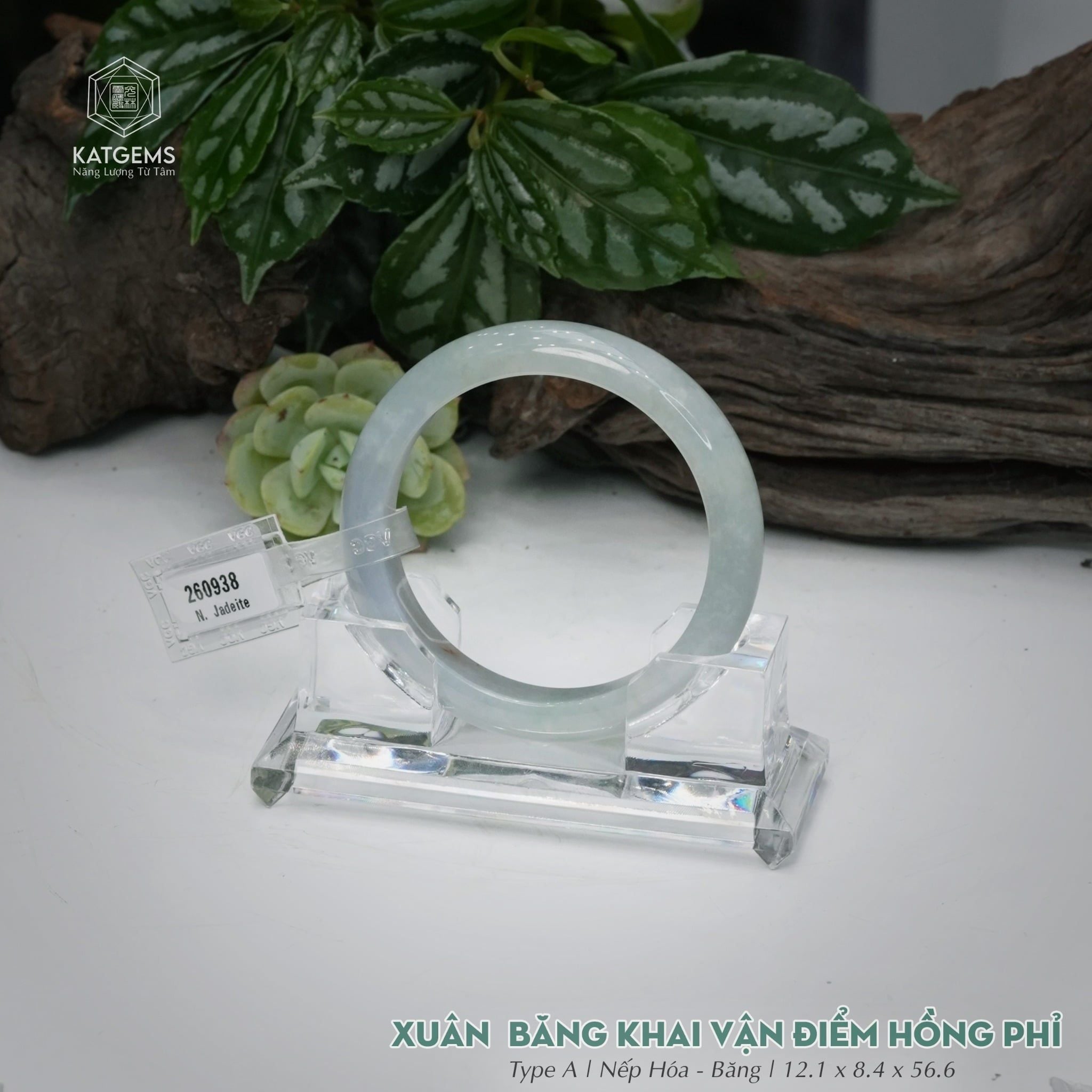  Vòng Khối Ngọc Phỉ Thúy Xuân Băng Khai Vận Điểm Hồng Phỉ Cao Cấp Bản Hẹ KT: 12.1 x 8.4 x 56.6  (Không Kén Mệnh) 260938 