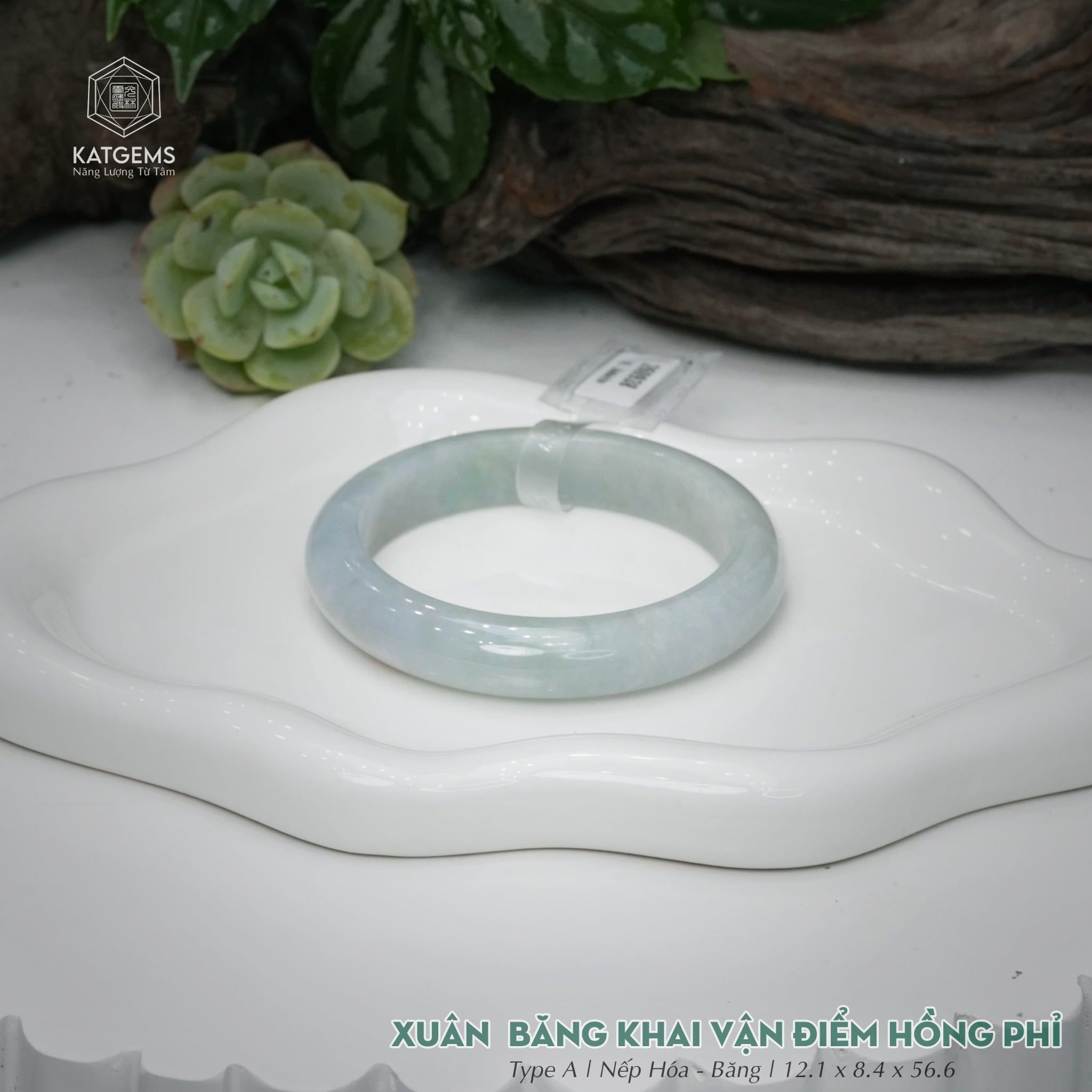  Vòng Khối Ngọc Phỉ Thúy Xuân Băng Khai Vận Điểm Hồng Phỉ Cao Cấp Bản Hẹ KT: 12.1 x 8.4 x 56.6  (Không Kén Mệnh) 260938 