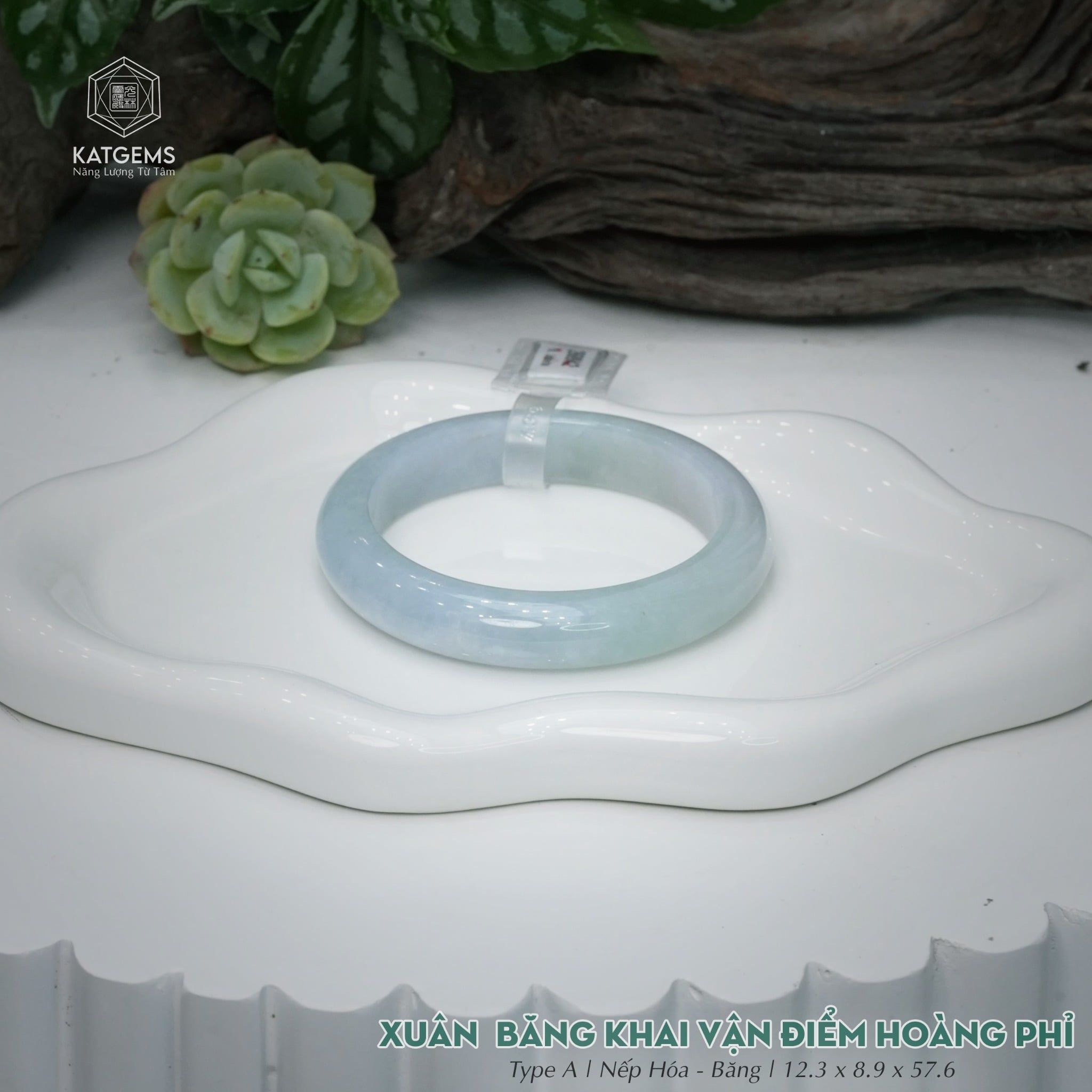  Vòng Khối Ngọc Phỉ Thúy Xuân Băng Khai Vận Điểm Hoàng Phỉ Cao Cấp Bản Hẹ KT: 12.3 x 8.9 x 57.6  (Không Kén Mệnh) 260942 