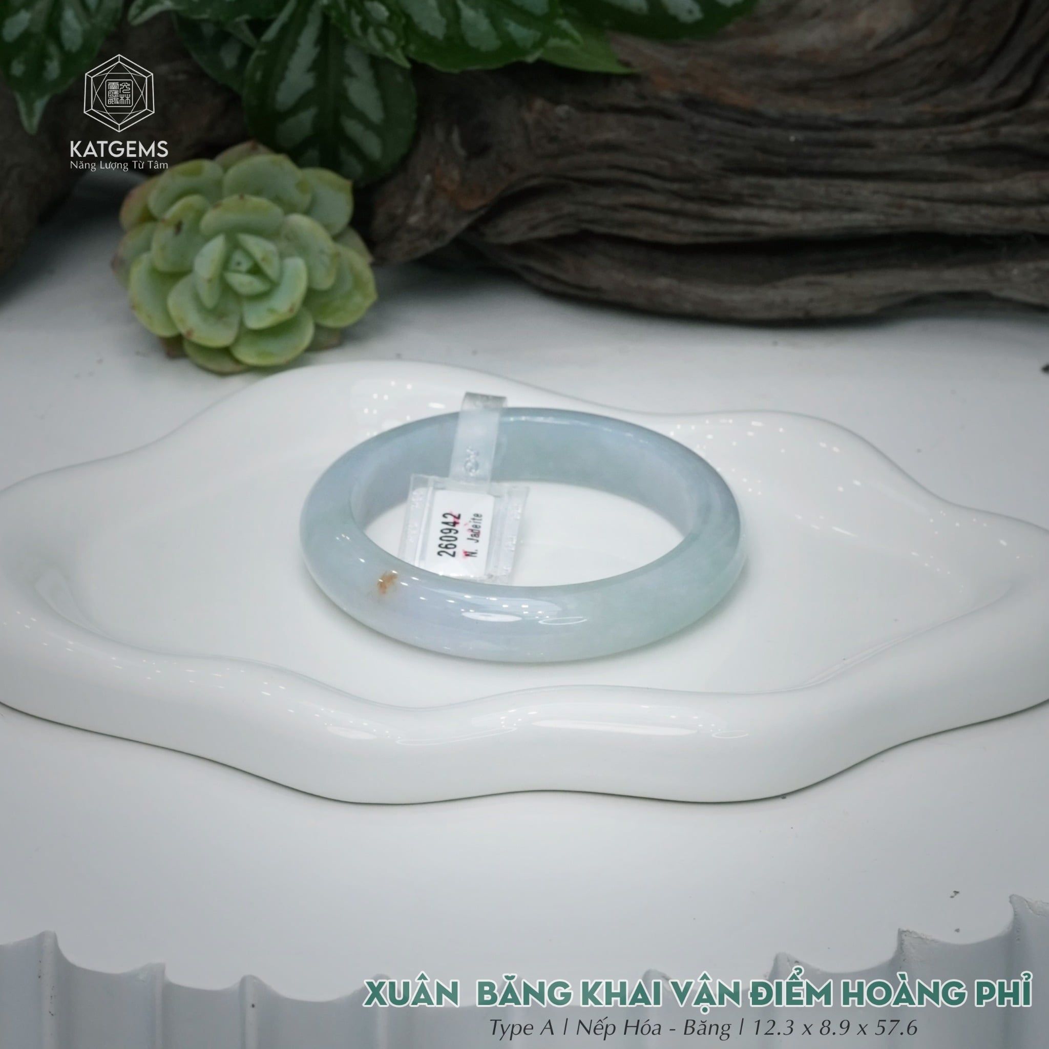  Vòng Khối Ngọc Phỉ Thúy Xuân Băng Khai Vận Điểm Hoàng Phỉ Cao Cấp Bản Hẹ KT: 12.3 x 8.9 x 57.6  (Không Kén Mệnh) 260942 