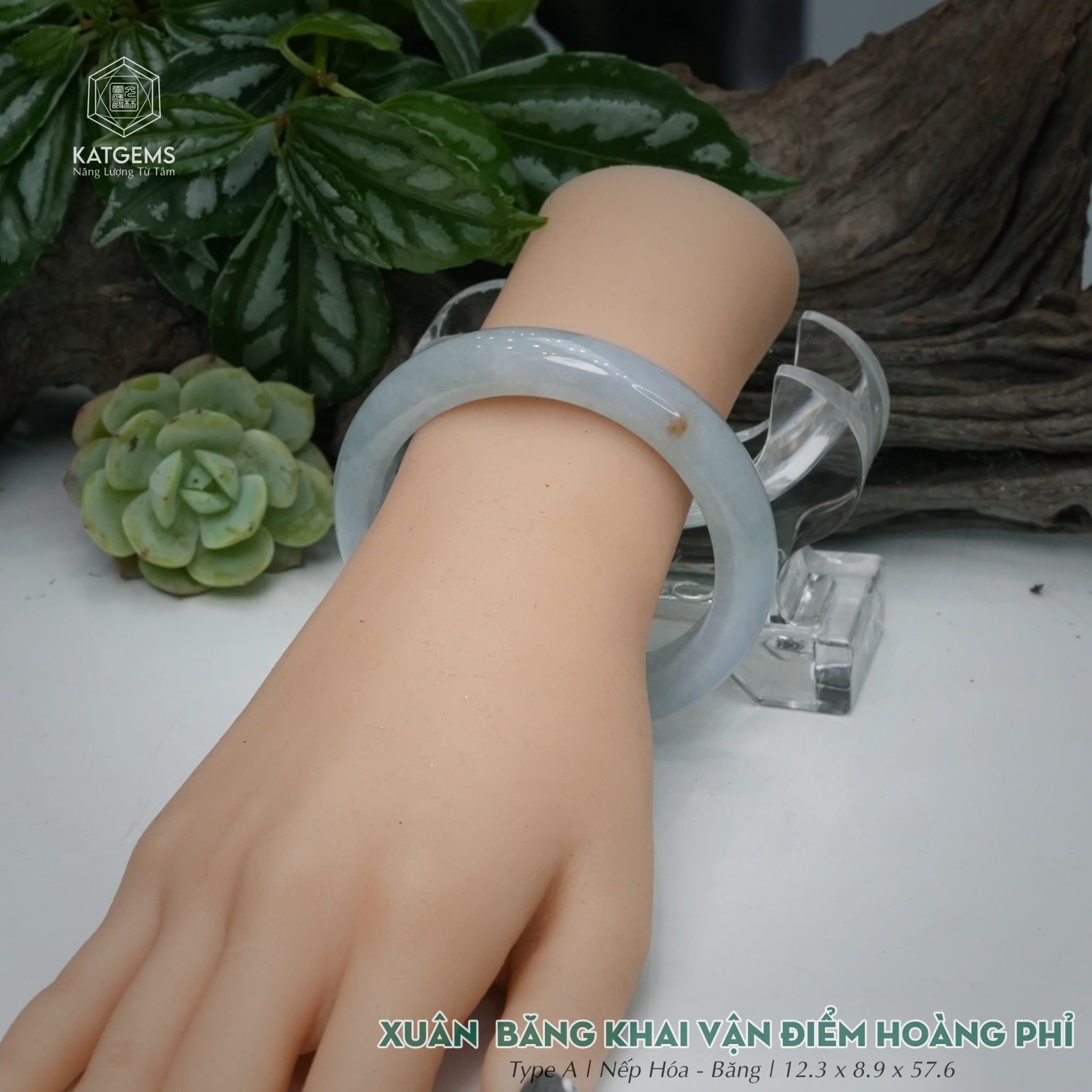  Vòng Khối Ngọc Phỉ Thúy Xuân Băng Khai Vận Điểm Hoàng Phỉ Cao Cấp Bản Hẹ KT: 12.3 x 8.9 x 57.6  (Không Kén Mệnh) 260942 