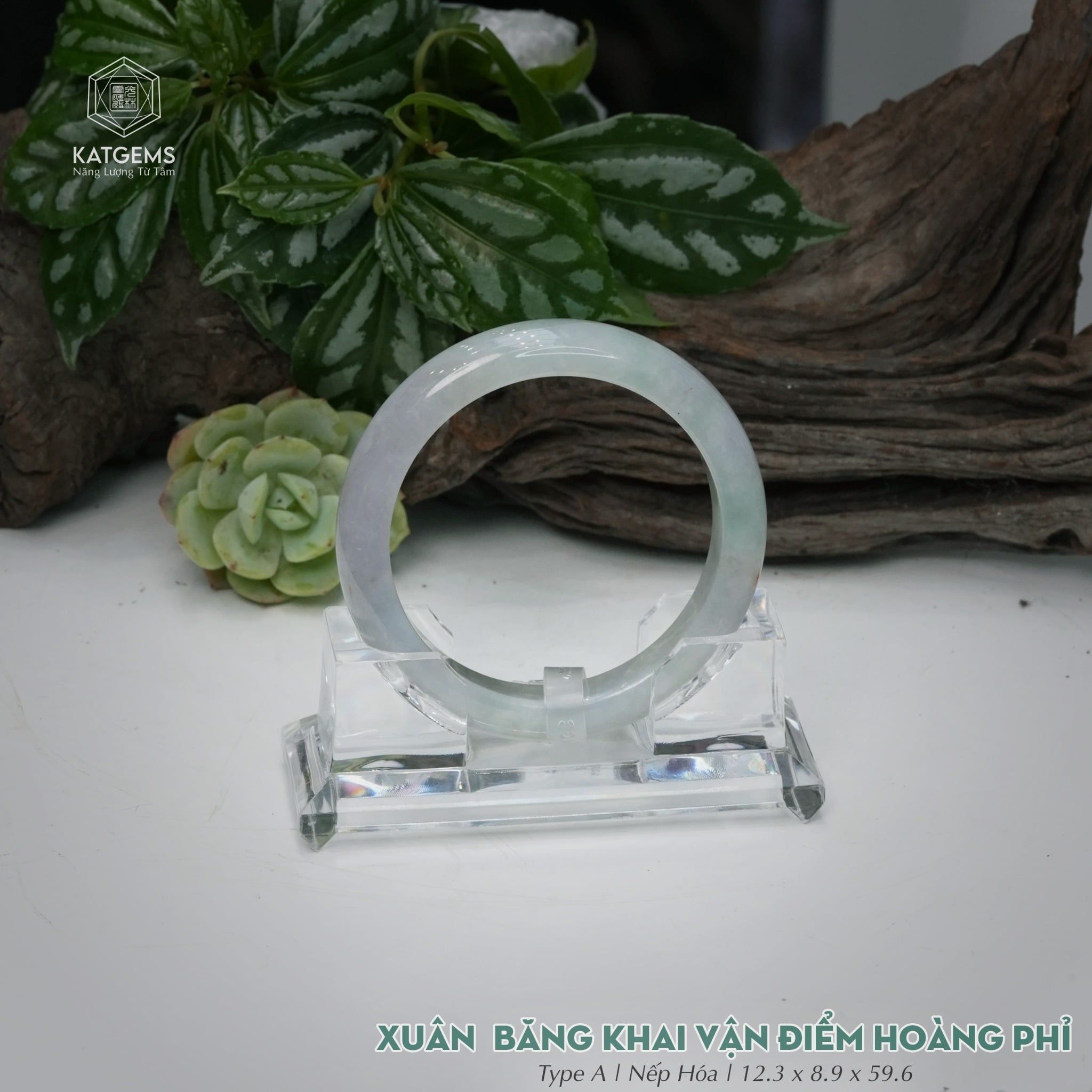  Vòng Khối Ngọc Phỉ Thúy Xuân Băng Khai Vận Điểm Hoàng Phỉ Cao Cấp Bản Hẹ KT: 12.3 x 8.9 x 59.6  (Không Kén Mệnh) 260949 