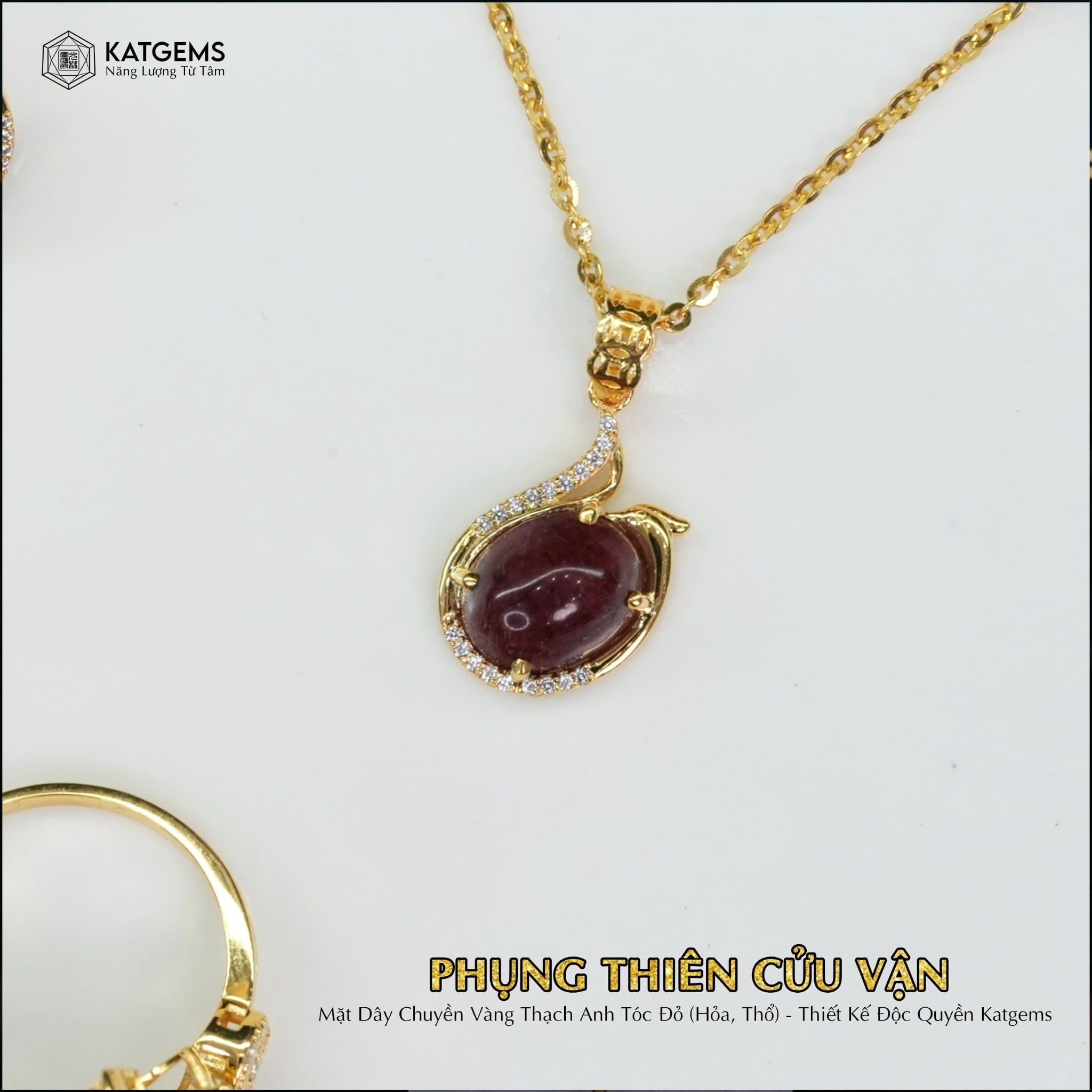  Bộ Trang Sức Vàng Phụng Thiên Cửu Vận Thạch Anh Tóc Đỏ (Hỏa, Thổ) Độc Quyền Katgems 