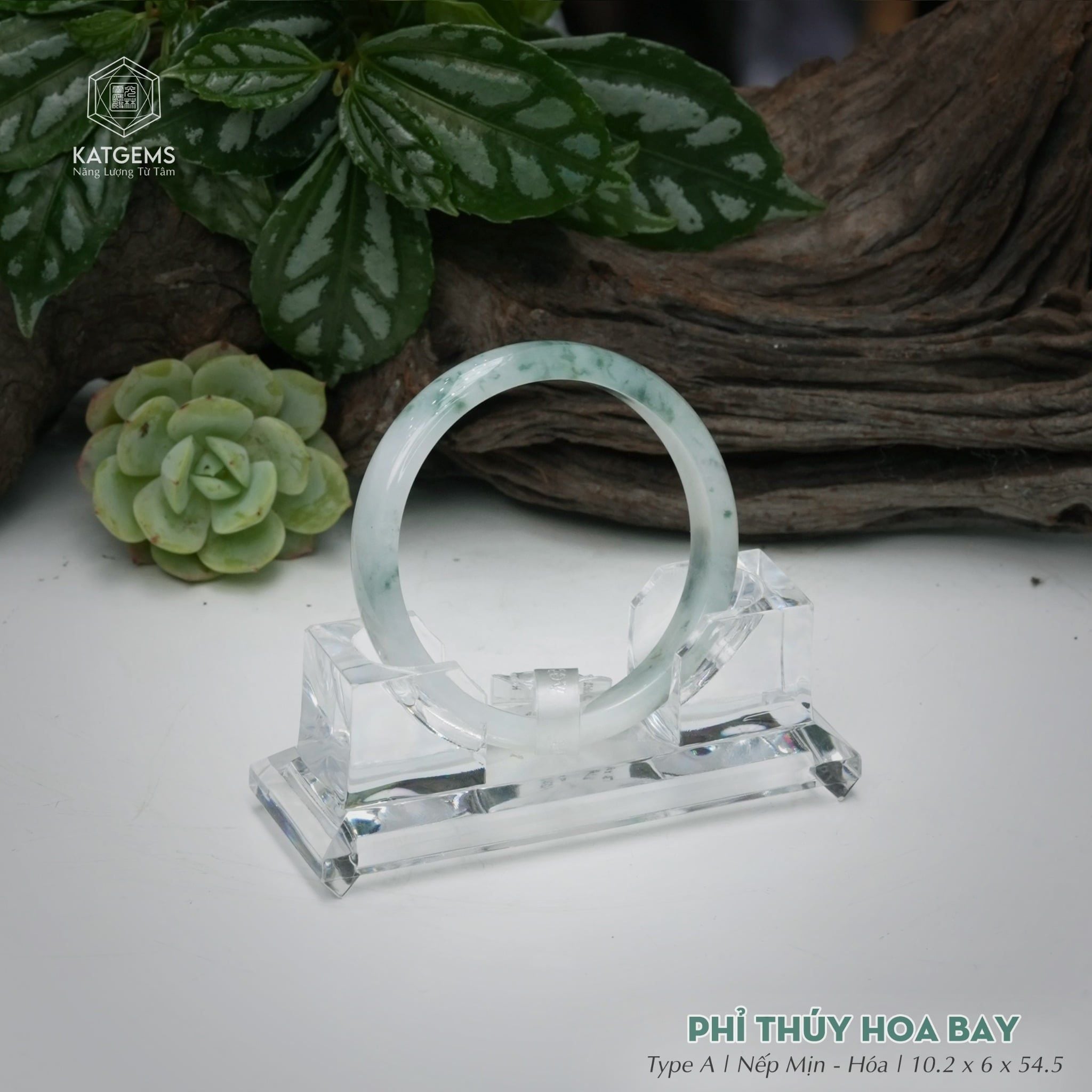  Vòng Khối Ngọc Phỉ Thúy Hoa Bay Cao Cấp Bản Hẹ KT: 10.2 x 6 x 54.5  (Không Kén Mệnh) 260755 