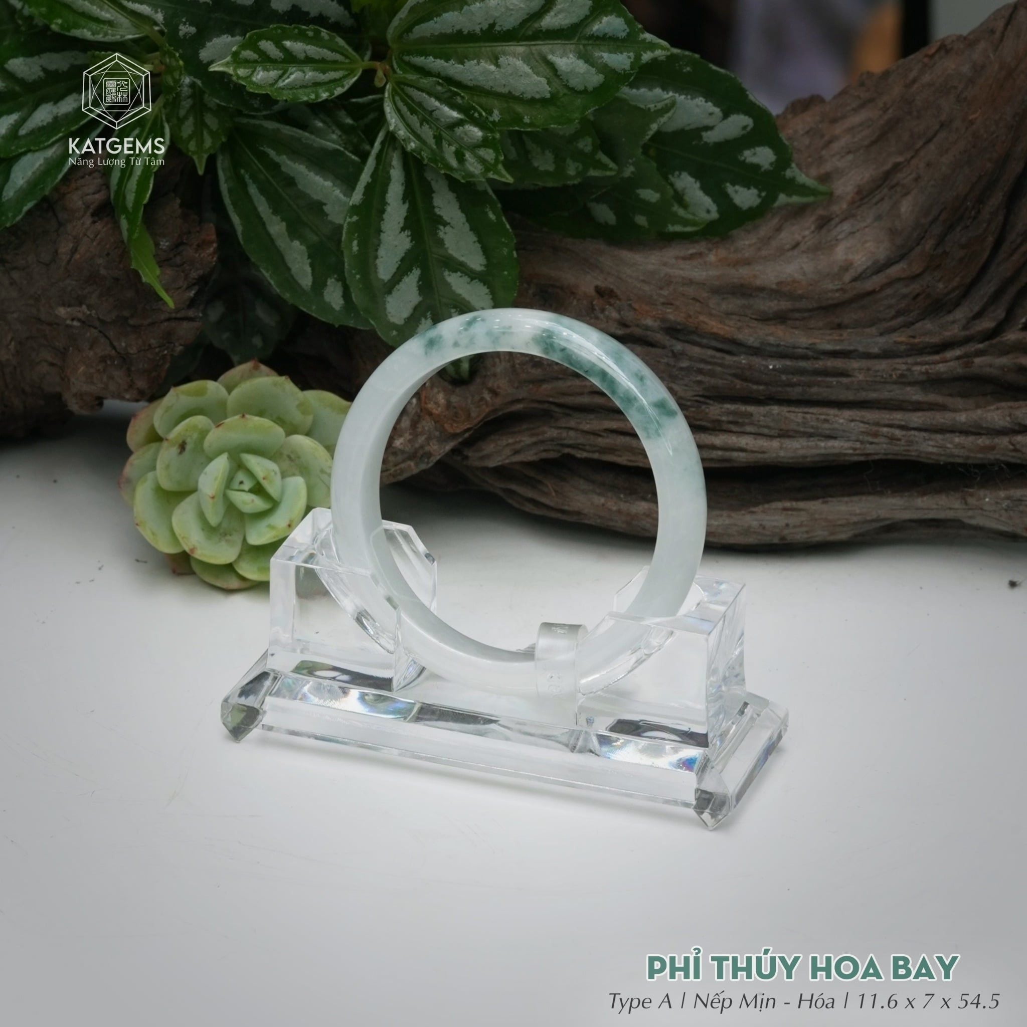  Vòng Khối Ngọc Phỉ Thúy Hoa Bay Cao Cấp Bản Hẹ KT: 11.6 x 7 x 54.5  (Không Kén Mệnh) 260746 