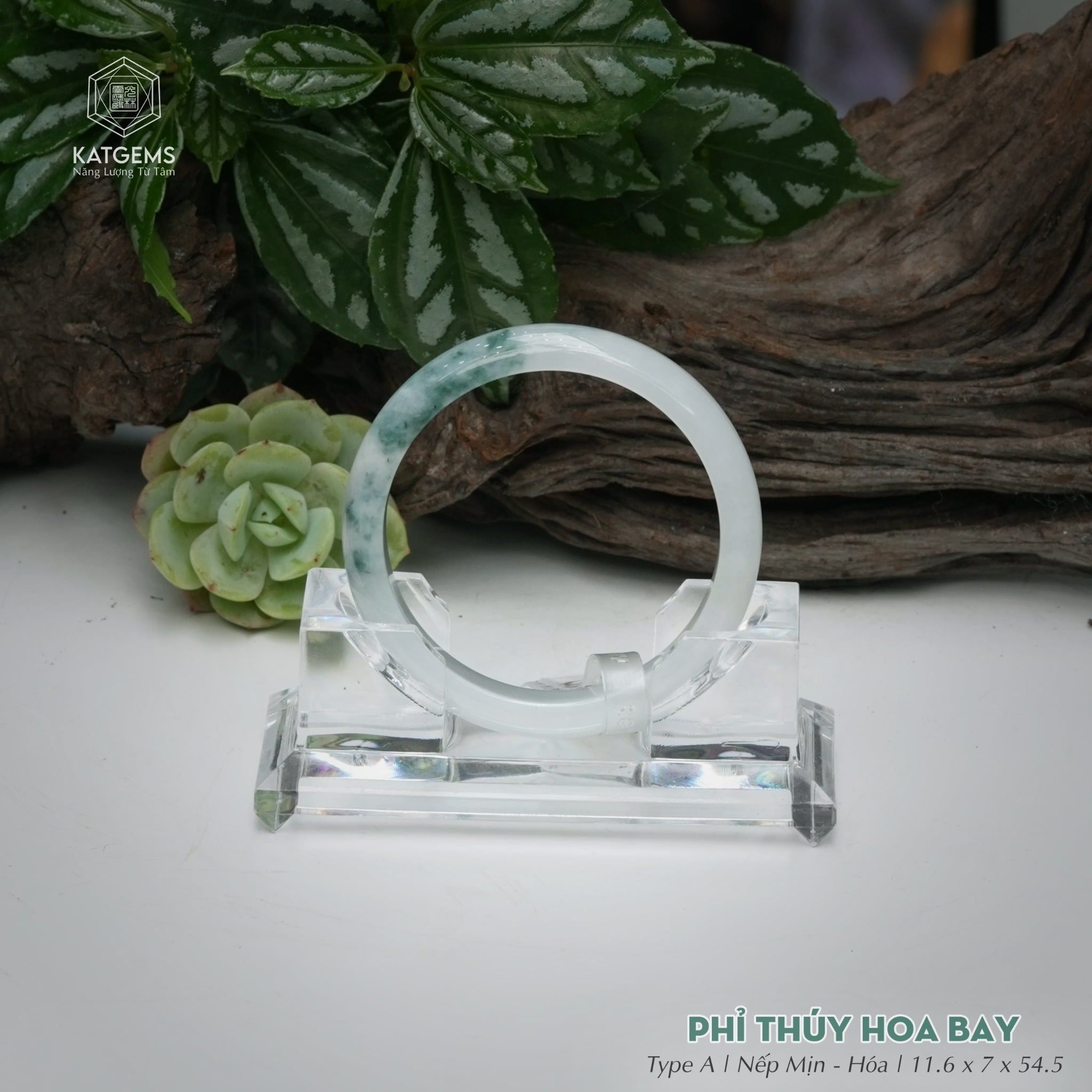  Vòng Khối Ngọc Phỉ Thúy Hoa Bay Cao Cấp Bản Hẹ KT: 11.6 x 7 x 54.5  (Không Kén Mệnh) 260746 