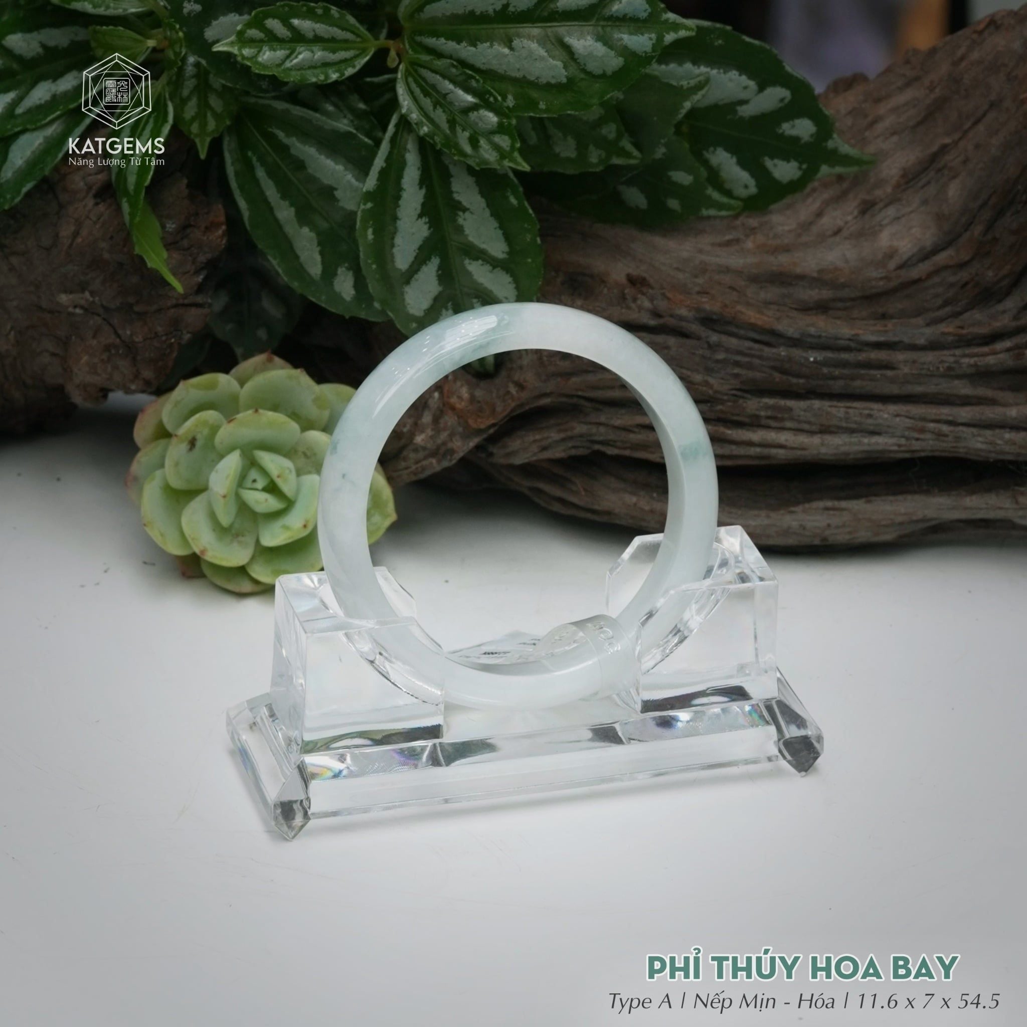  Vòng Khối Ngọc Phỉ Thúy Hoa Bay Cao Cấp Bản Hẹ KT: 11.6 x 7 x 54.5  (Không Kén Mệnh) 260746 