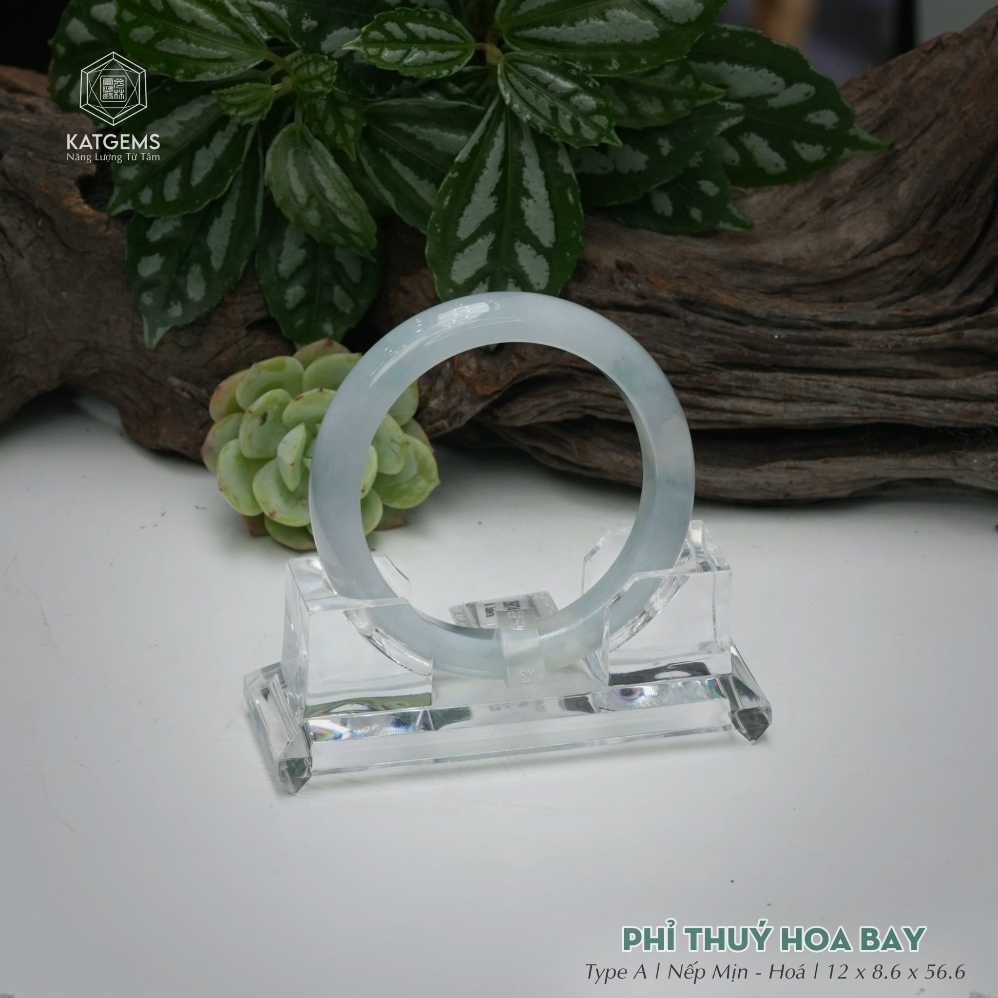  Vòng Khối Ngọc Phỉ Thúy Hoa Bay Cao Cấp Bản Hẹ KT: 12 x 8.6 x 56.6  (Không Kén Mệnh) 260742 
