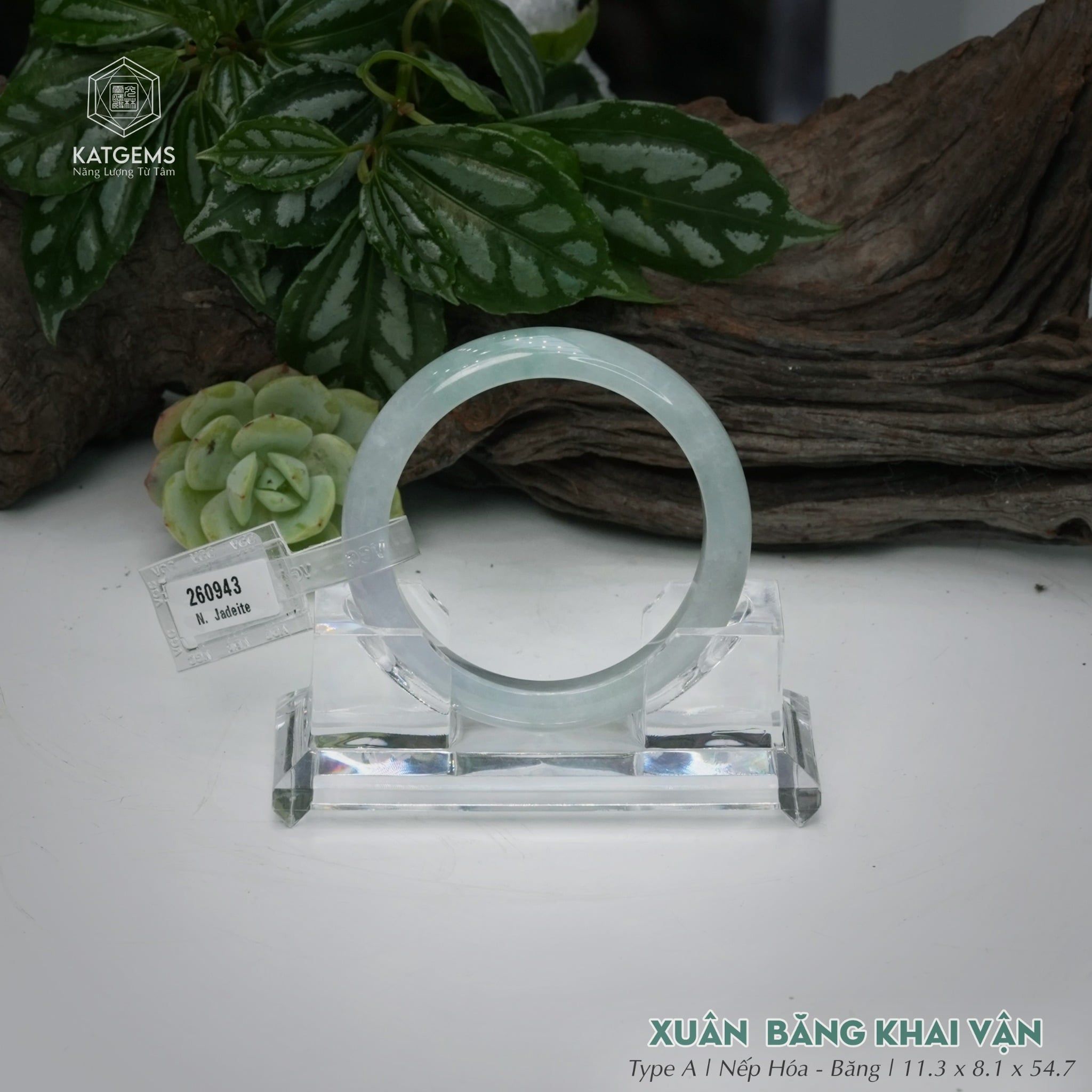  Vòng Khối Ngọc Phỉ Thúy Xuân Băng Khai Vận Cao Cấp Bản Hẹ KT: 11.3 x 8.1 x 54.7  (Không Kén Mệnh) 260943 