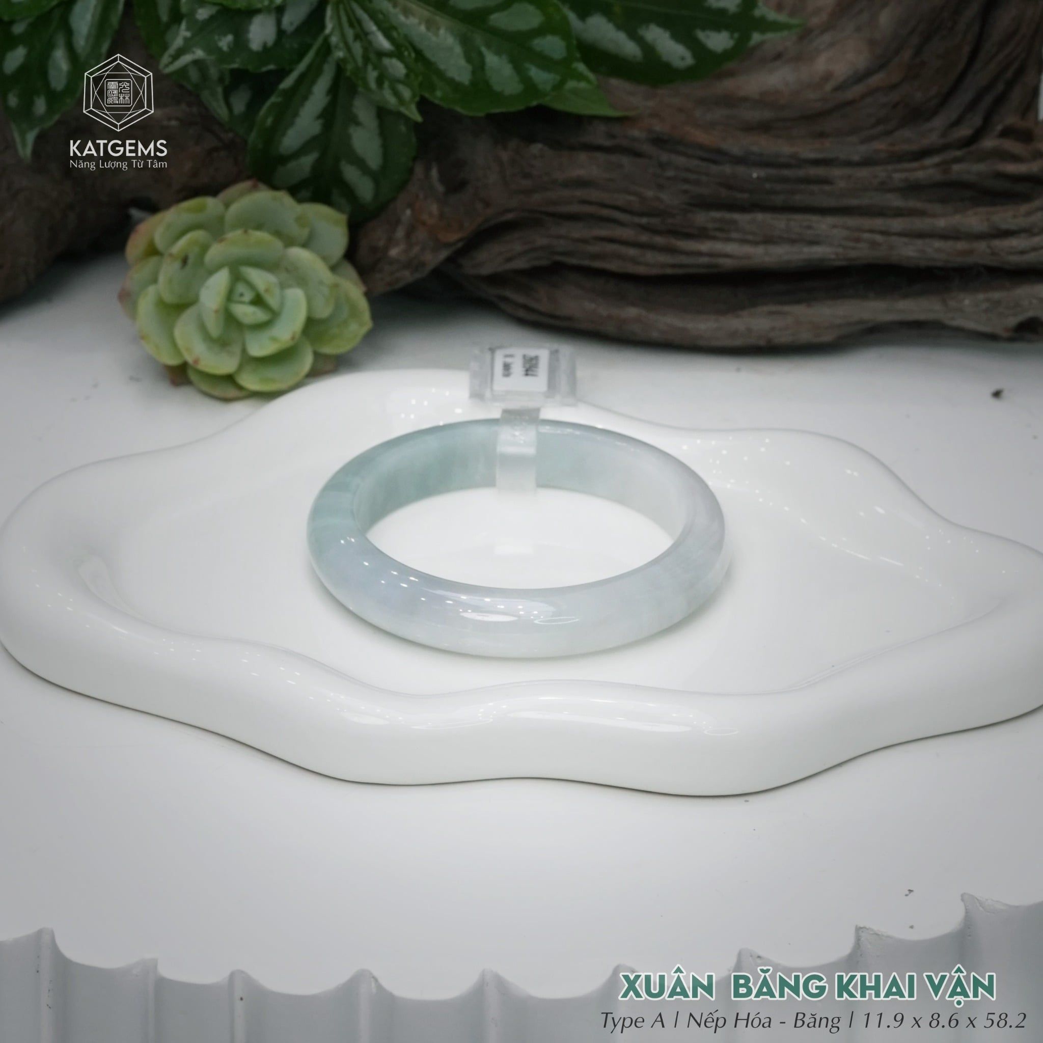  Vòng Khối Ngọc Phỉ Thúy Xuân Băng Khai Vận Cao Cấp Bản Hẹ KT: 11.9 x 8.6 x 58.2  (Không Kén Mệnh) 260944 
