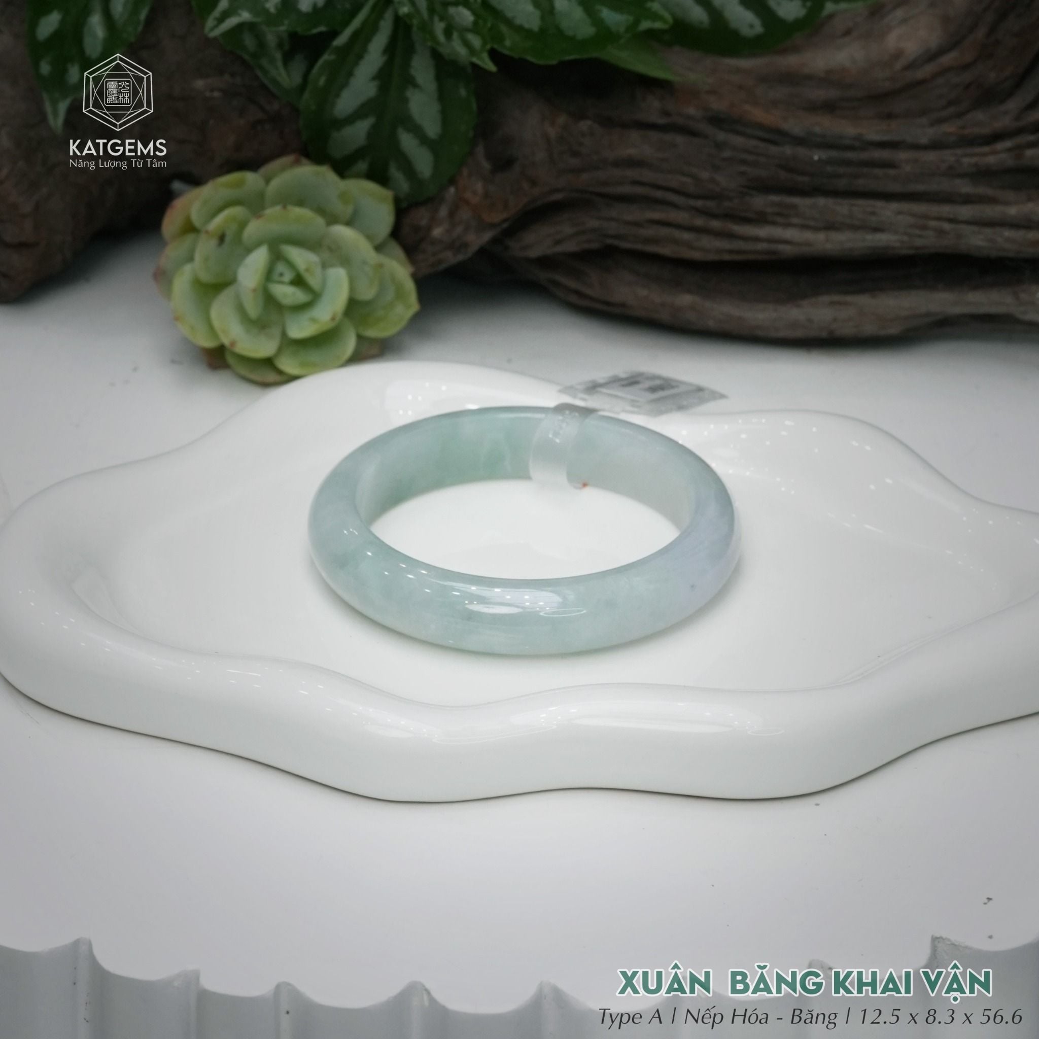  Vòng Khối Ngọc Phỉ Thúy Xuân Băng Khai Vận Cao Cấp Bản Hẹ KT: 12.5 x 8.3 x 56.6  (Không Kén Mệnh) 260941 