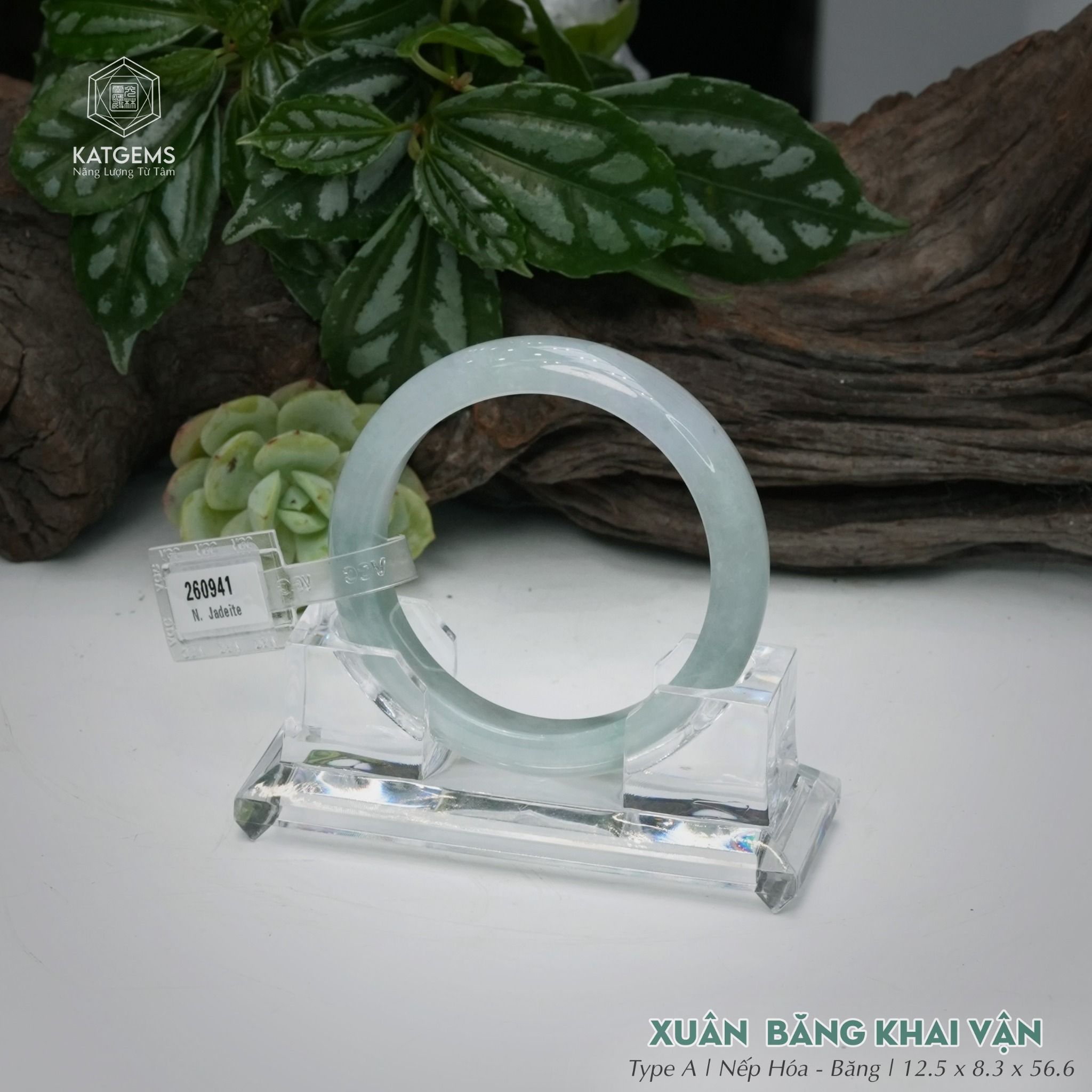  Vòng Khối Ngọc Phỉ Thúy Xuân Băng Khai Vận Cao Cấp Bản Hẹ KT: 12.5 x 8.3 x 56.6  (Không Kén Mệnh) 260941 