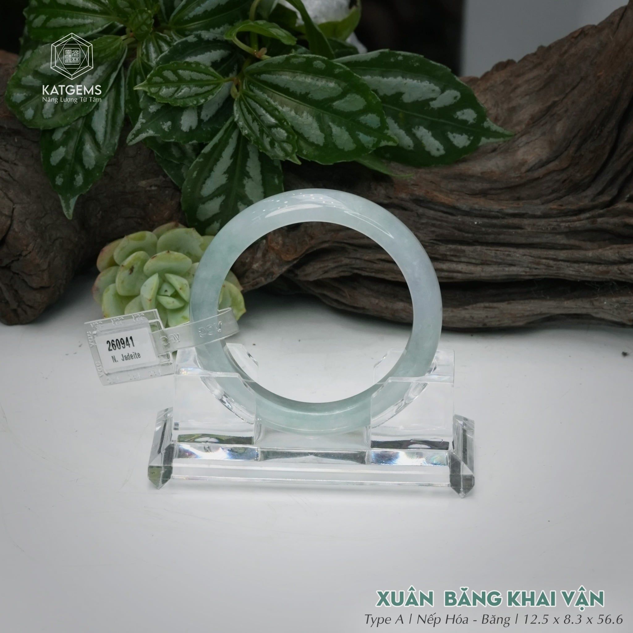  Vòng Khối Ngọc Phỉ Thúy Xuân Băng Khai Vận Cao Cấp Bản Hẹ KT: 12.5 x 8.3 x 56.6  (Không Kén Mệnh) 260941 